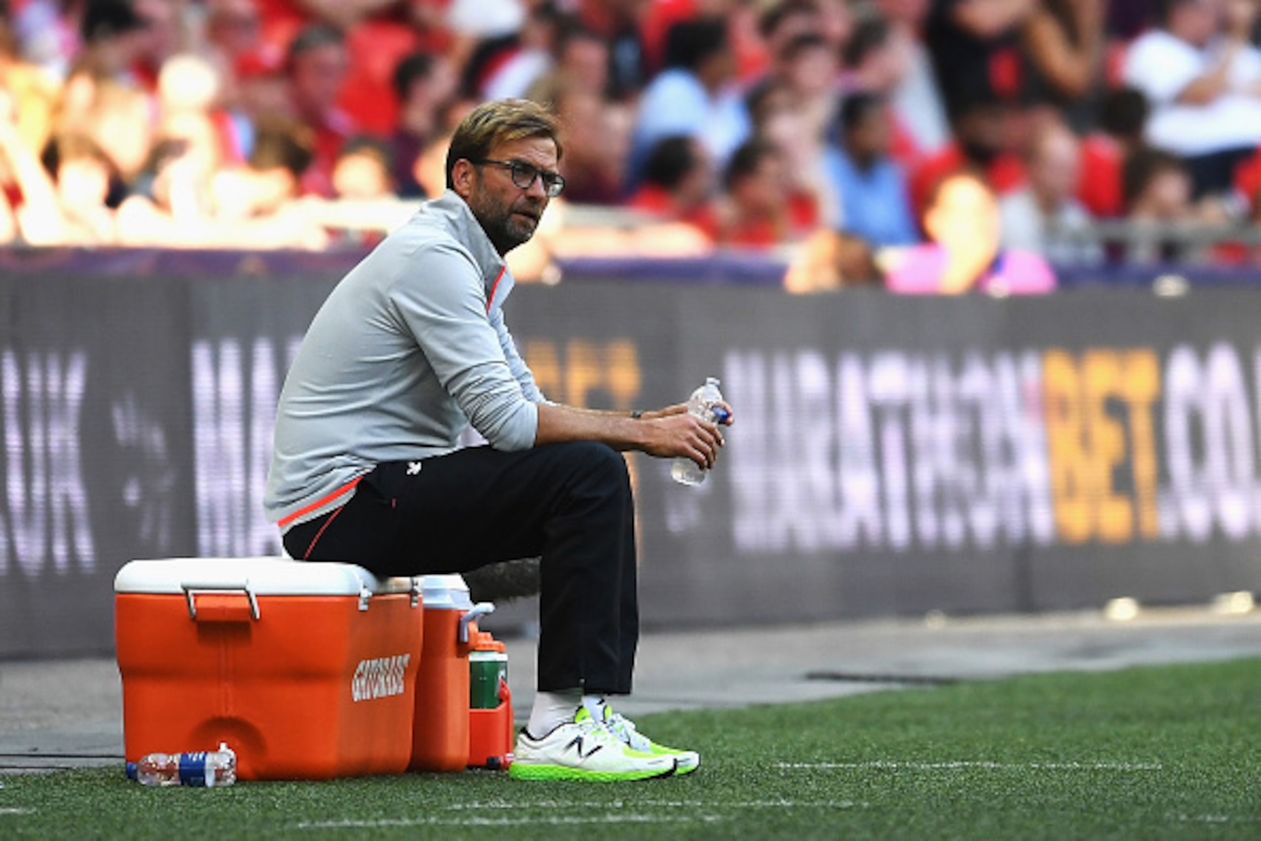 LONDON, ENGLAND - AUGUST 06:  Jurgen Klopp, Manager of Liverpool looks on during the International Champions Cup match between Liverpool and Barcelona at Wembley Stadium on August 6, 2016 in London, England.  (Photo by Mike Hewitt/Getty Images)
