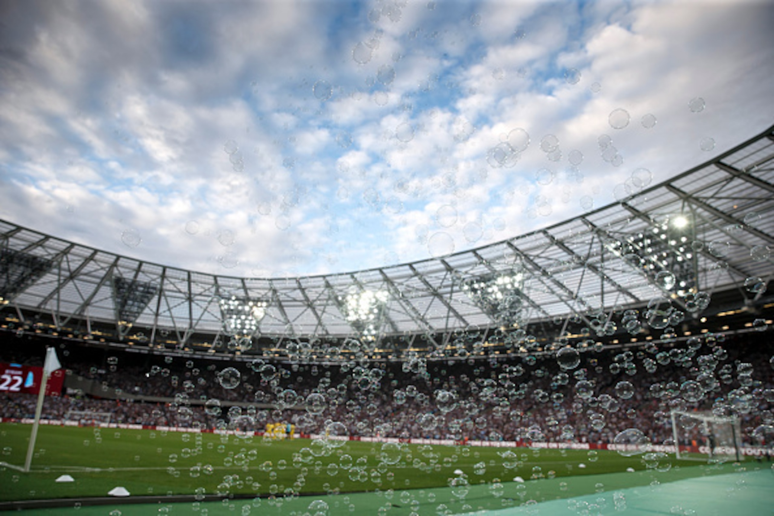 STRATFORD, ENGLAND - AUGUST 04: Bubbles in the Olympic Stadium prior to the UEFA Europa League Third Qualifying Round Second Leg between West Ham United and NK Domzale at London Stadium on August 4, 2016 in Stratford, England. (Photo by Matthew Ashton - A