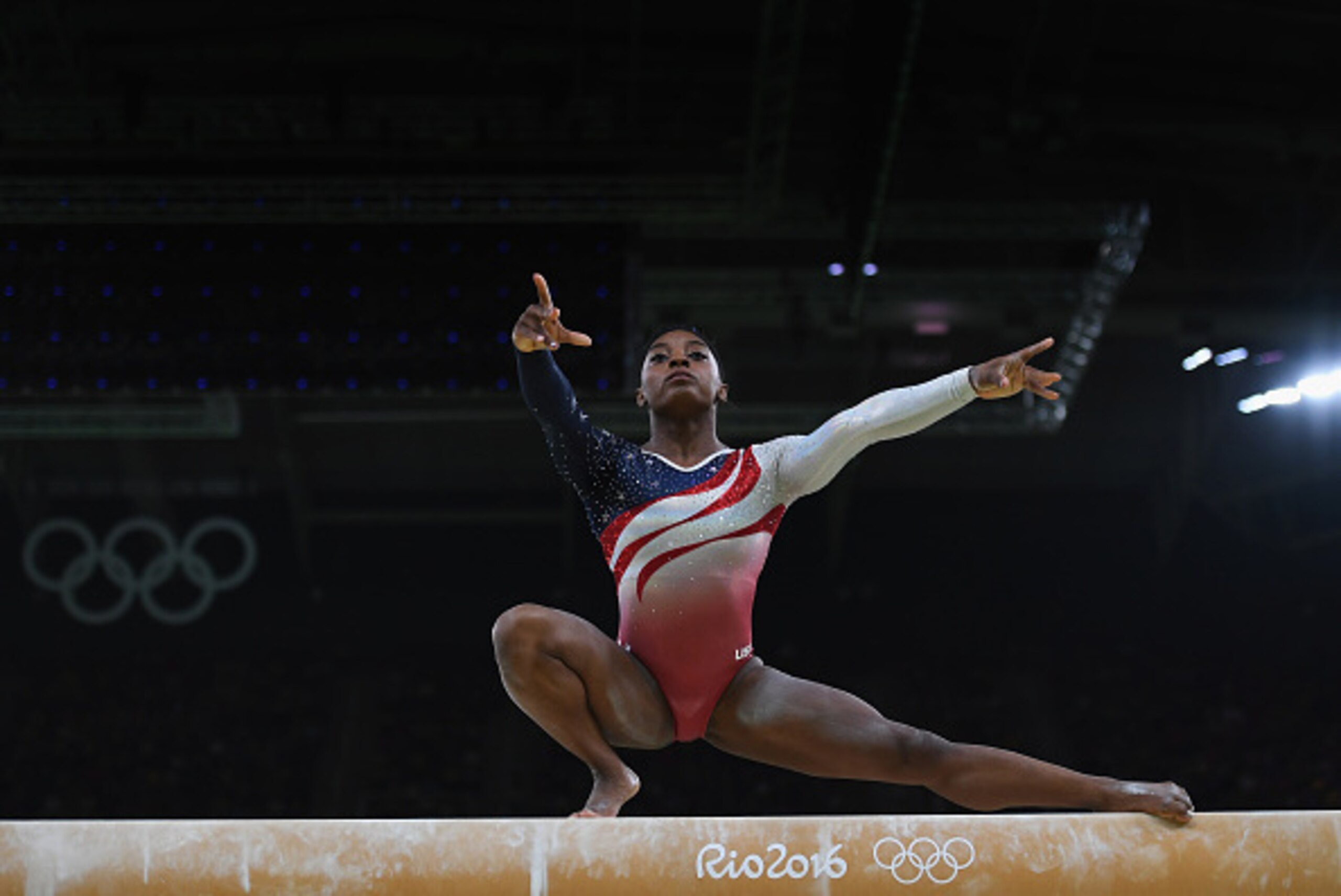 RIO DE JANEIRO, BRAZIL - AUGUST 09:  Simone Biles of the United States competes on the balance beam during the Artistic Gymnastics Women's Team Final  on Day 4 of the Rio 2016 Olympic Games at the Rio Olympic Arena on August 9, 2016 in Rio de Janeiro, Bra