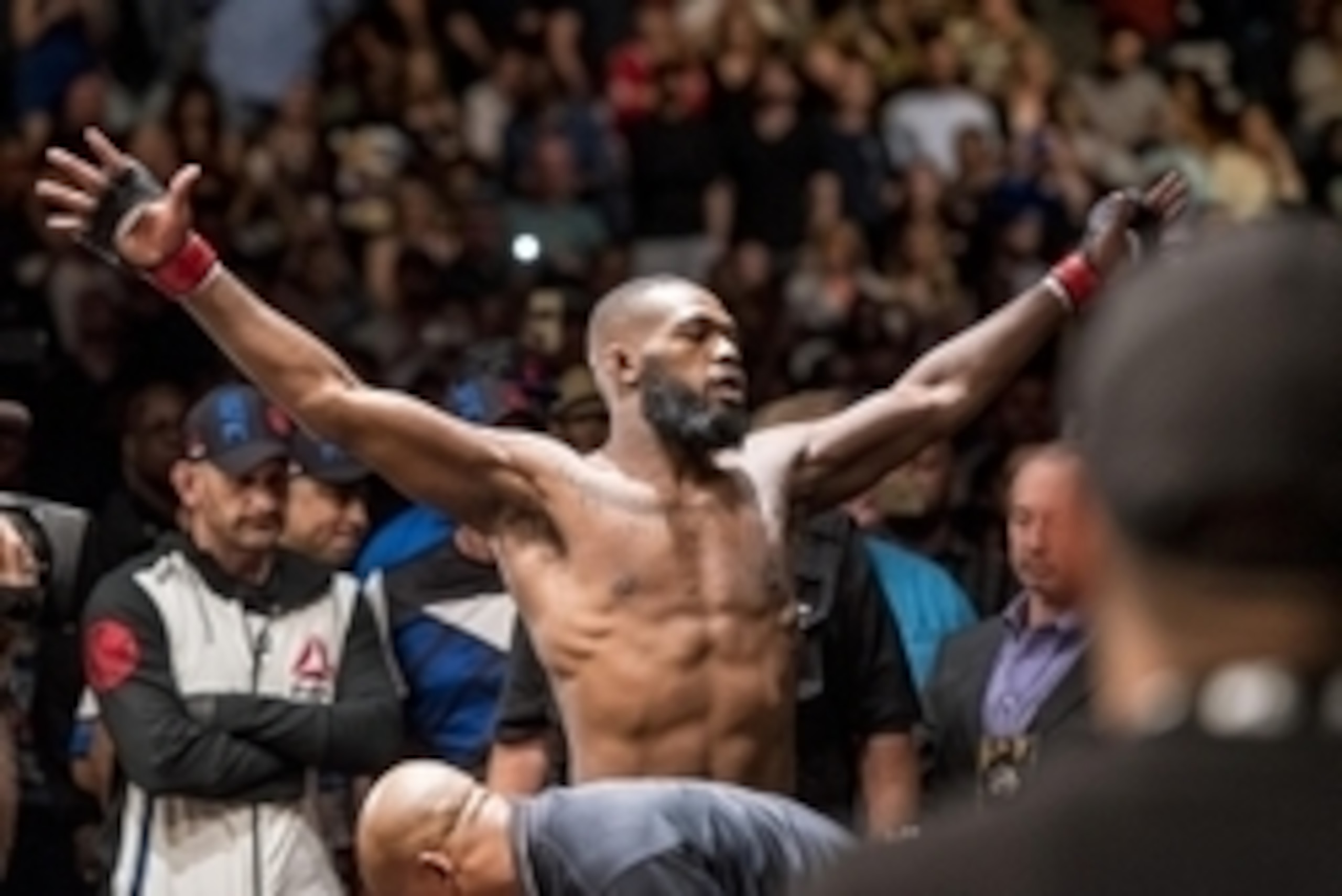 Apr 23, 2016; Las Vegas, NV, USA; Jon Jones (red gloves) before his fight against Ovince Saint Preux (blue gloves) during UFC 197 at MGM Grand Garden Arena. Mandatory Credit: Joshua Dahl-USA TODAY Sports