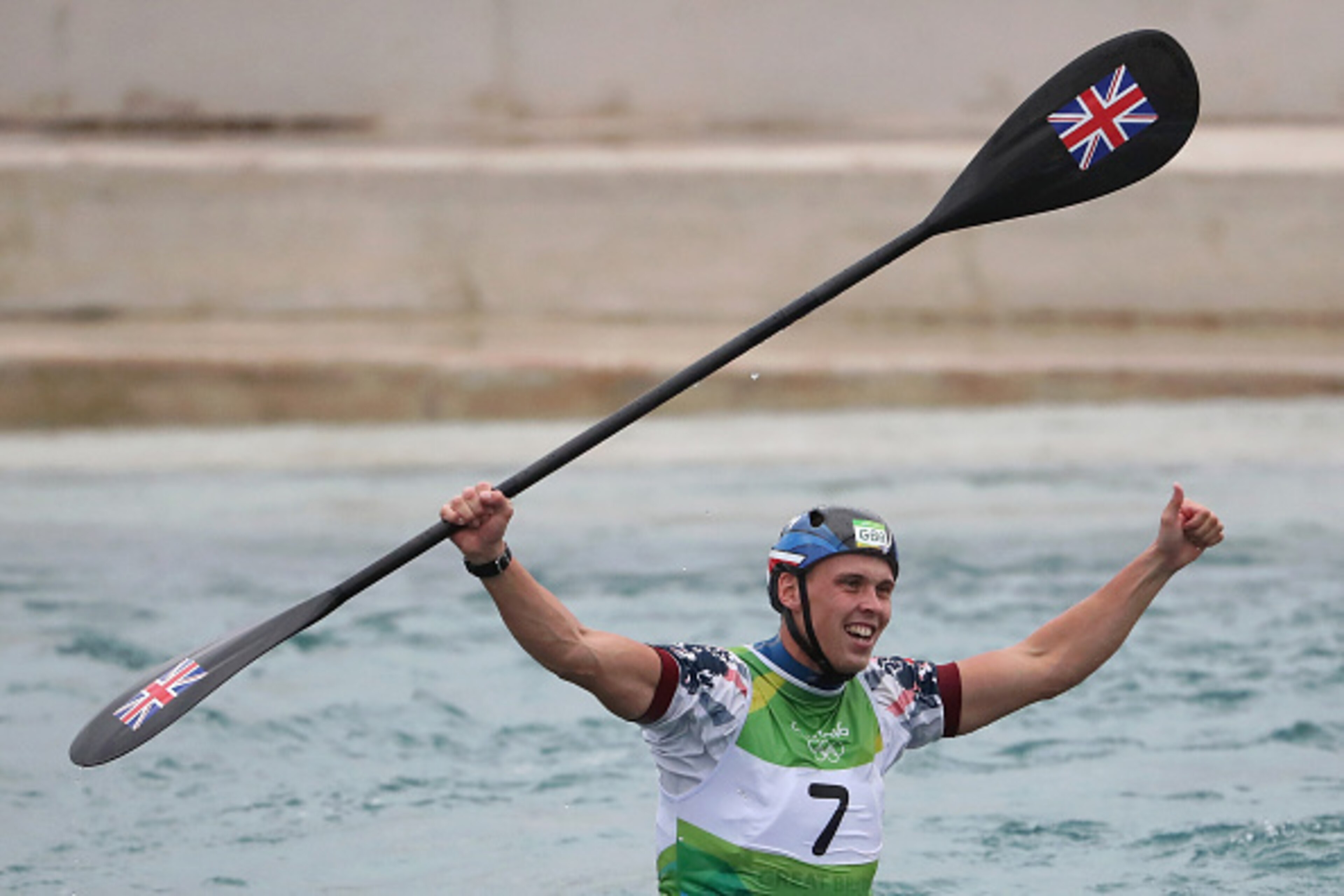 RIO DE JANEIRO, BRAZIL - AUGUST 10:  Joseph Clarke of Great Britain celebrates after winning gold in the Kayak (K1) Men's Final on Day 5 of the Rio 2016 Olympic Games at Whitewater Stadium on August 10, 2016 in Rio de Janeiro, Brazil.  (Photo by Christian