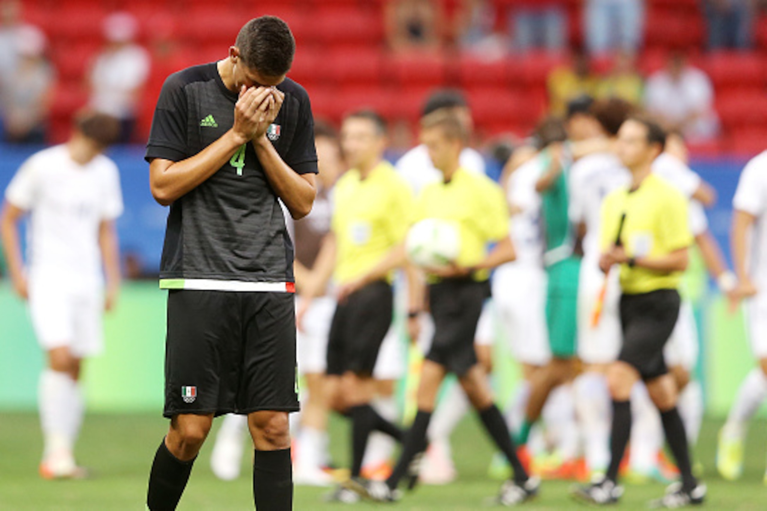 BRASILIA, BRAZIL - AUGUST 10: Montes Cesar #4 laments the loss of Mexico during the Group C match between Mexico v South Korea of the Rio 2016 Olympic Games at Mane Garrincha Stadium on August 10, 2016 in Brasilia, Brazil. (Photo by Celso Junior/Getty Ima BRASILIA, BRAZIL - AUGUST 10: Montes Cesar #4 laments the loss of Mexico during the Group C match between Mexico v South Korea of the Rio 2016 Olympic Games at Mane Garrincha Stadium on August 10, 2016 in Brasilia, Brazil. (Photo by Celso Junior/Getty Ima