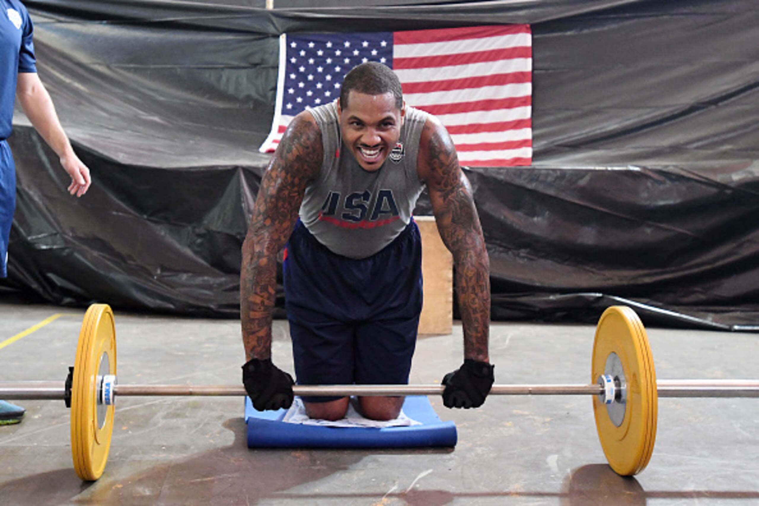 RIO DE JANEIRO, BRAZIL - AUGUST 9:  Carmelo Anthony #15 of the USA Basketball Men's National Team attends a practice event during the Rio 2016 Olympic Games on August 9, 2016 at the Flamengo Club in Rio de Janerio, Brazil. NOTE TO USER: User expressly ack