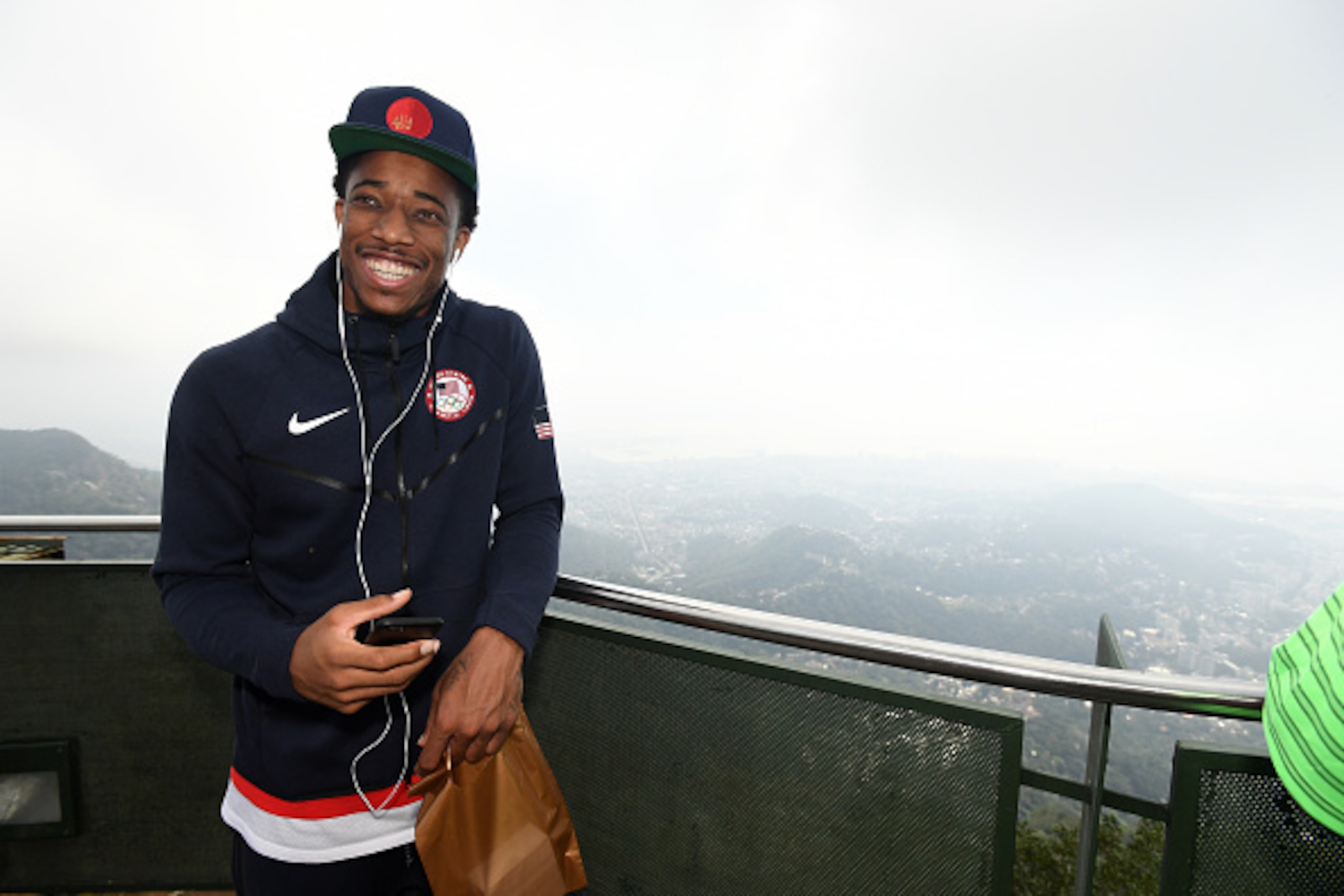 RIO DE JANEIRO, BRAZIL - AUGUST 9:   DeMar DeRozan #9 of the USA Basketball Men's National Team visits Christ the Redeemer on August 9, 2016 in Rio de Janerio, Brazil. NOTE TO USER: User expressly acknowledges and agrees that, by downloading and or using 