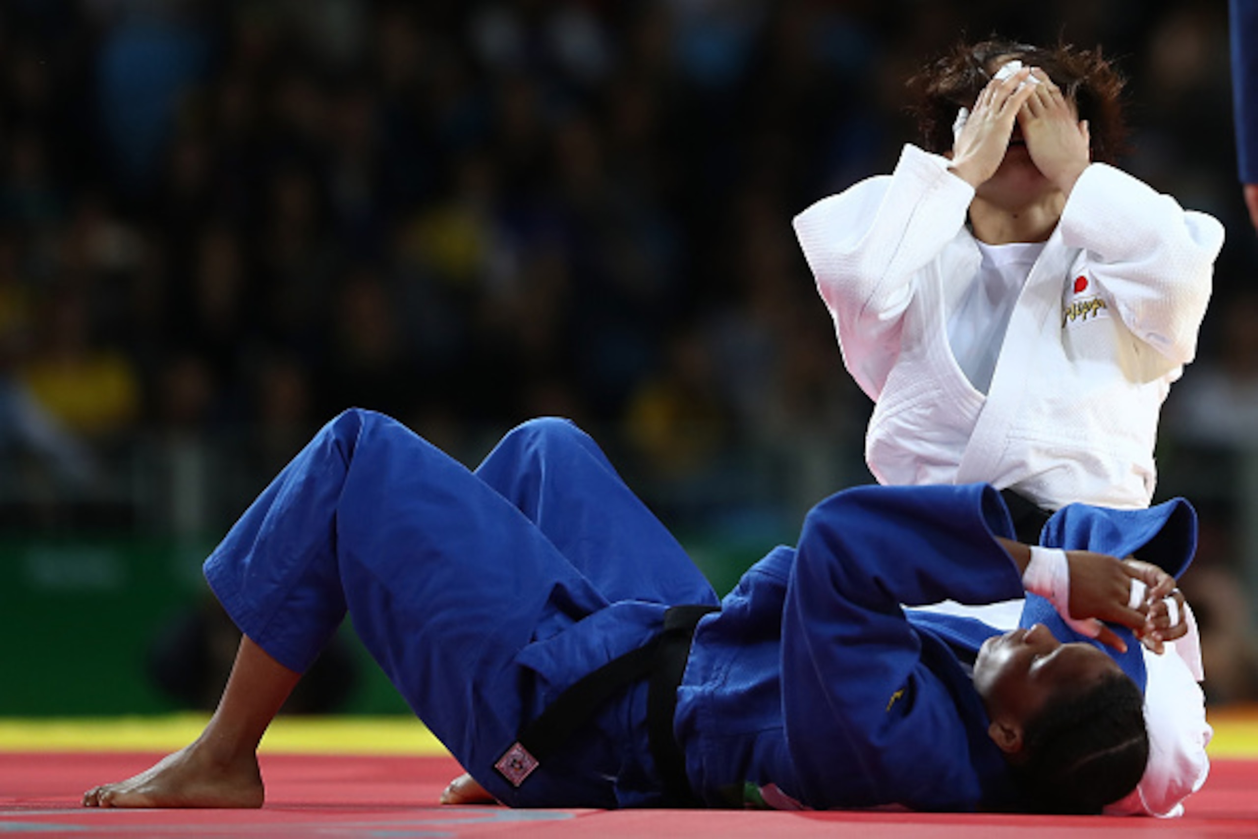 RIO DE JANEIRO, BRAZIL - AUGUST 10:  Haruka Tachimoto of Japan celebrates after defeating Yuri Alvear of Colombia during the Women's -70kg Gold Medal bout on Day 5 of the Rio 2016 Olympic Games at Carioca Arena 2 on August 10, 2016 in Rio de Janeiro, Braz