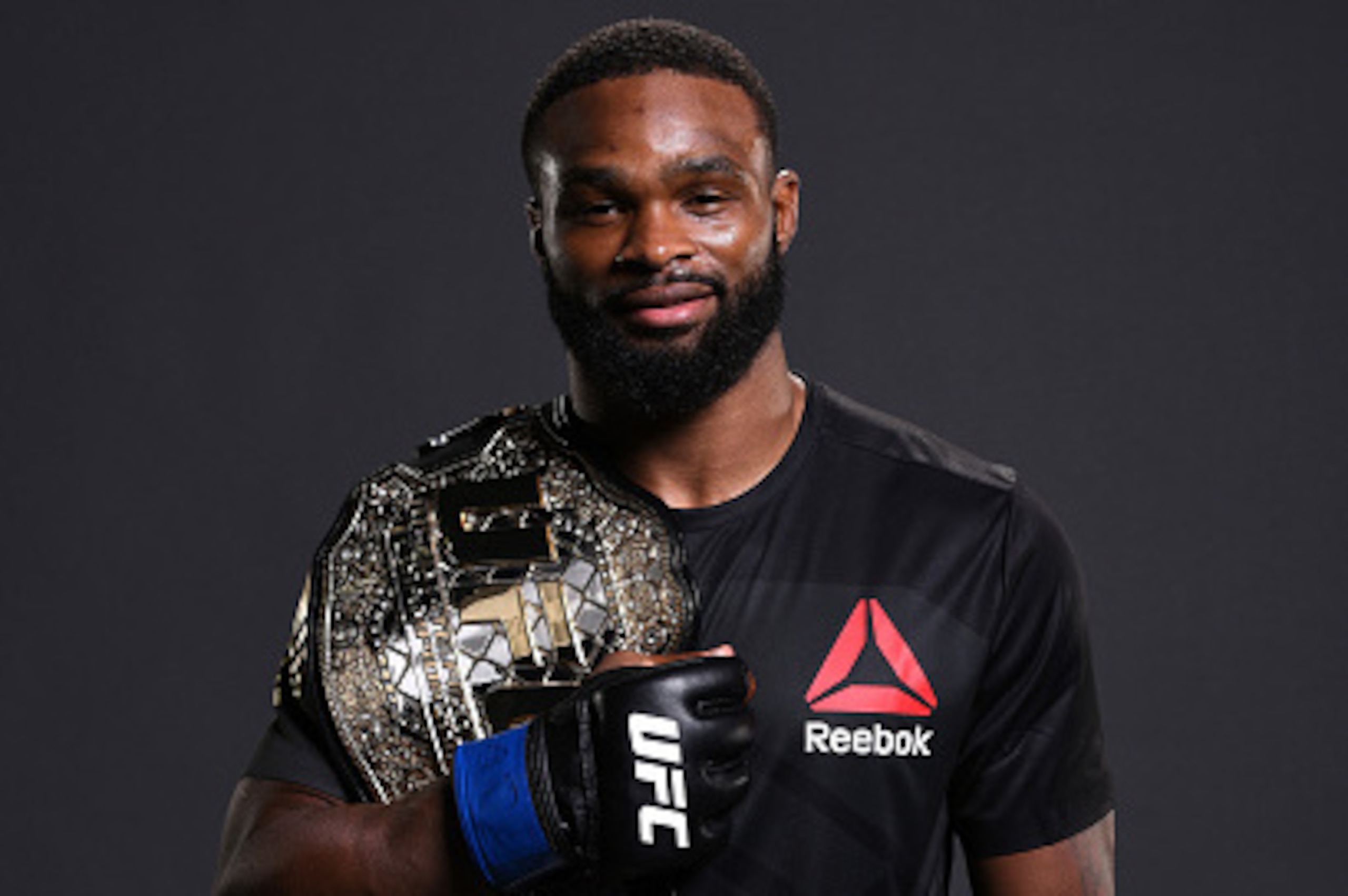 ATLANTA, GA - JULY 30:  Tyron Woodley poses for a post fight portrait backstage during the UFC 201 event on July 30, 2016 at Philips Arena in Atlanta, Georgia. (Photo by Mike Roach/Zuffa LLC/Zuffa LLC via Getty Images)