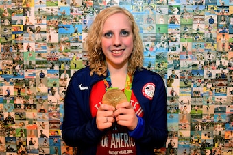 RIO DE JANEIRO, BRAZIL - AUGUST 08:  Shooter Ginny Thrasher of the United States poses with her gold medal at the USA House on August 3, 2016 in Rio de Janeiro, Brazil.  (Photo by Harry How/Getty Images)