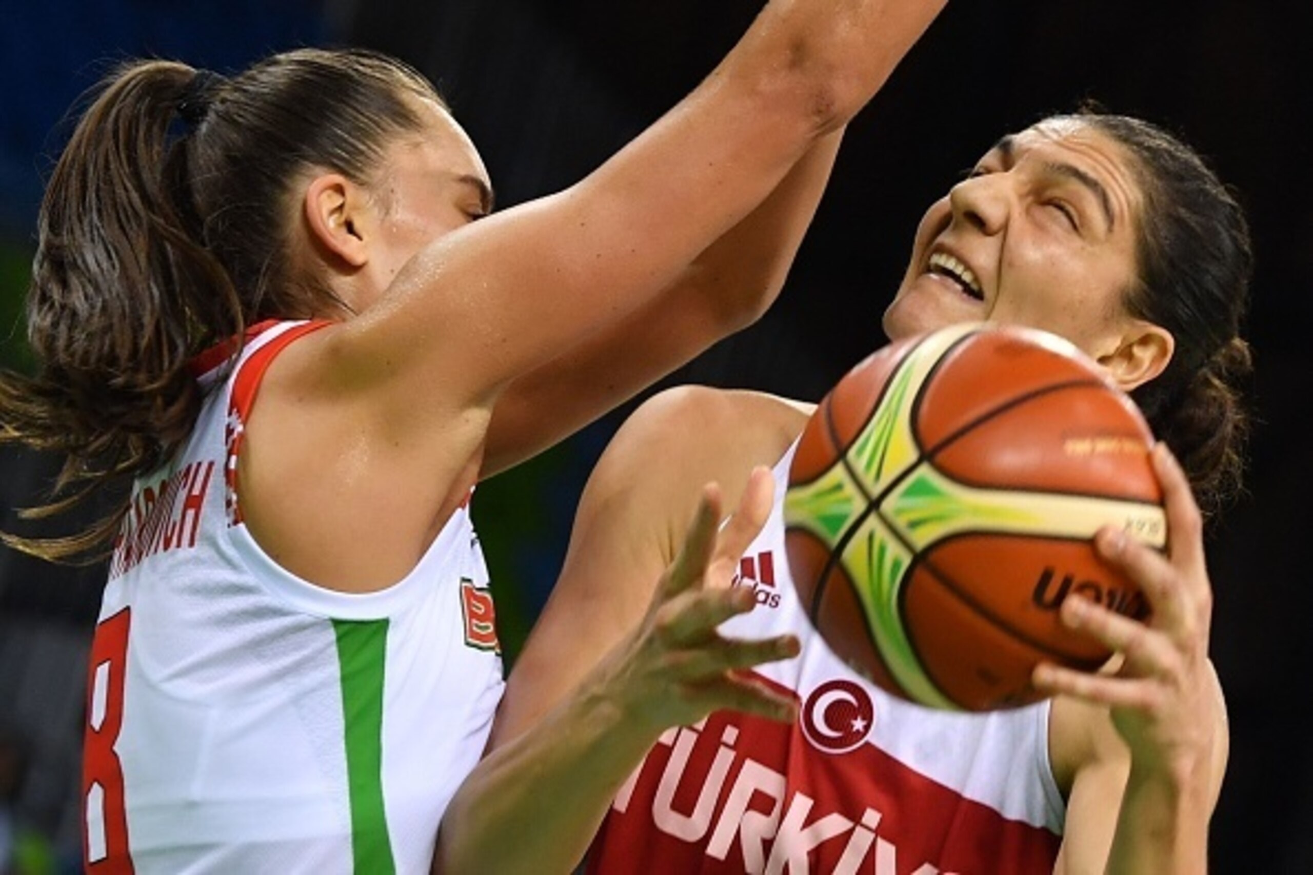 Belarus' shooting guard Tatsiana Likhtarovich (L) defends against Turkey's centre Nevriye Yilmaz during a Women's round Group A basketball match between Belarus and Turkey at the Youth Arena in Rio de Janeiro on August 11, 2016 during the Rio 2016 Olympic Belarus' shooting guard Tatsiana Likhtarovich (L) defends against Turkey's centre Nevriye Yilmaz during a Women's round Group A basketball match between Belarus and Turkey at the Youth Arena in Rio de Janeiro on August 11, 2016 during the Rio 2016 Olympic
