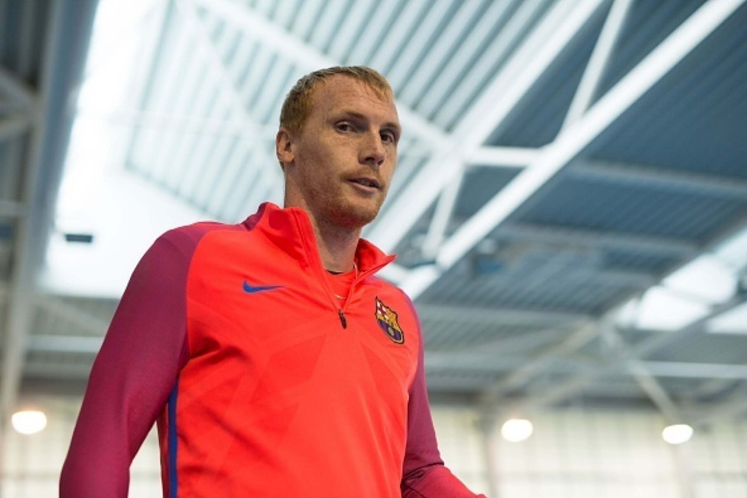 Barcelona's French defender Jeremy Mathieu leaves after being interviewed by members of the media following a team training session at St George's Park near Burton-on-Trent, central England, on July 29, 2016.
The Spanish champions conducted a five-day tra