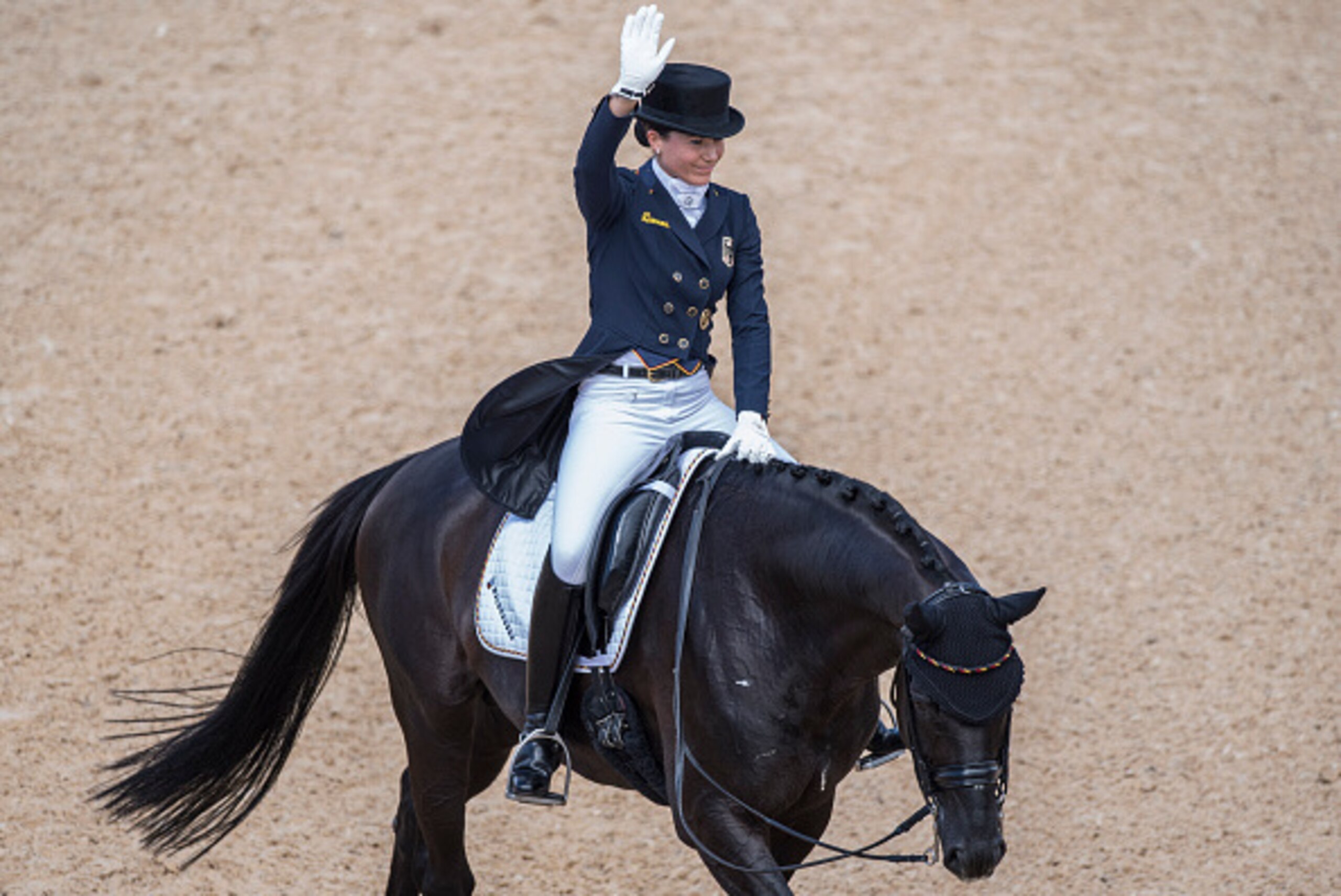 Germany's Kristina Broring-Sprehe on Desperados FRH performs her routine during the Equestrian's Dressage Grand Prix event of the 2016 Rio Olympic Games at the Olympic Equestrian Centre in Rio de Janeiro, Brazil on August 11, 2016. / AFP / John MACDOUGALL