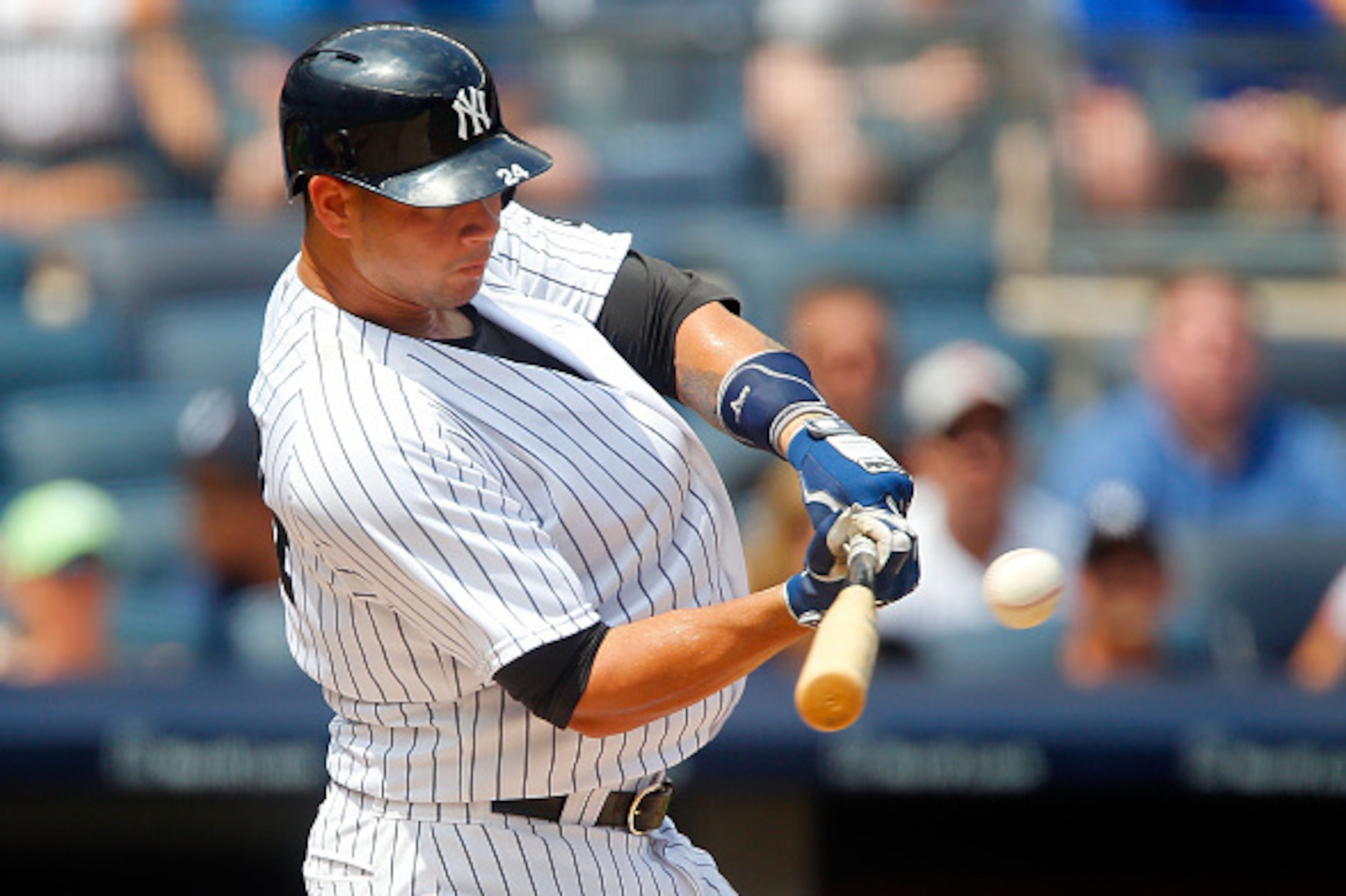 NEW YORK, NY - AUGUST 06: Gary Sanchez #24 of the New York Yankees connects on a second inning RBI double against the Cleveland Indians at Yankee Stadium on August 6, 2016 in the Bronx borough of New York City. (Photo by Jim McIsaac/Getty Images) NEW YORK, NY - AUGUST 06: Gary Sanchez #24 of the New York Yankees connects on a second inning RBI double against the Cleveland Indians at Yankee Stadium on August 6, 2016 in the Bronx borough of New York City. (Photo by Jim McIsaac/Getty Images)