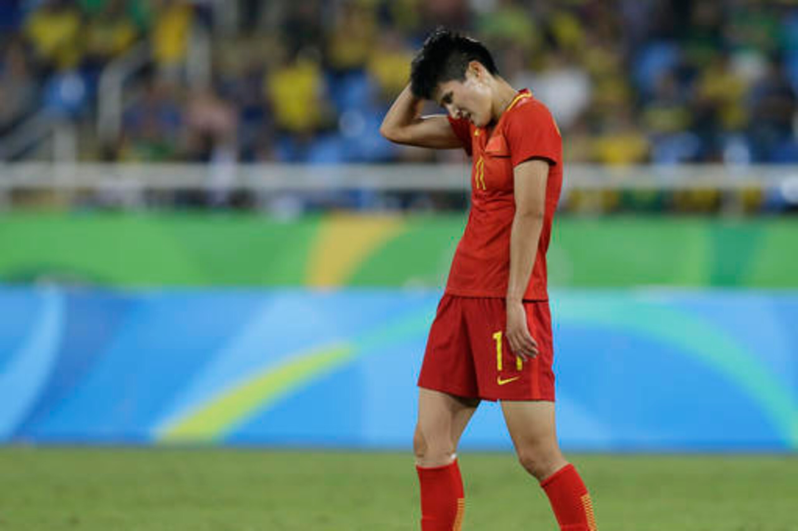 Wang Shanshan was sent off against Germany.