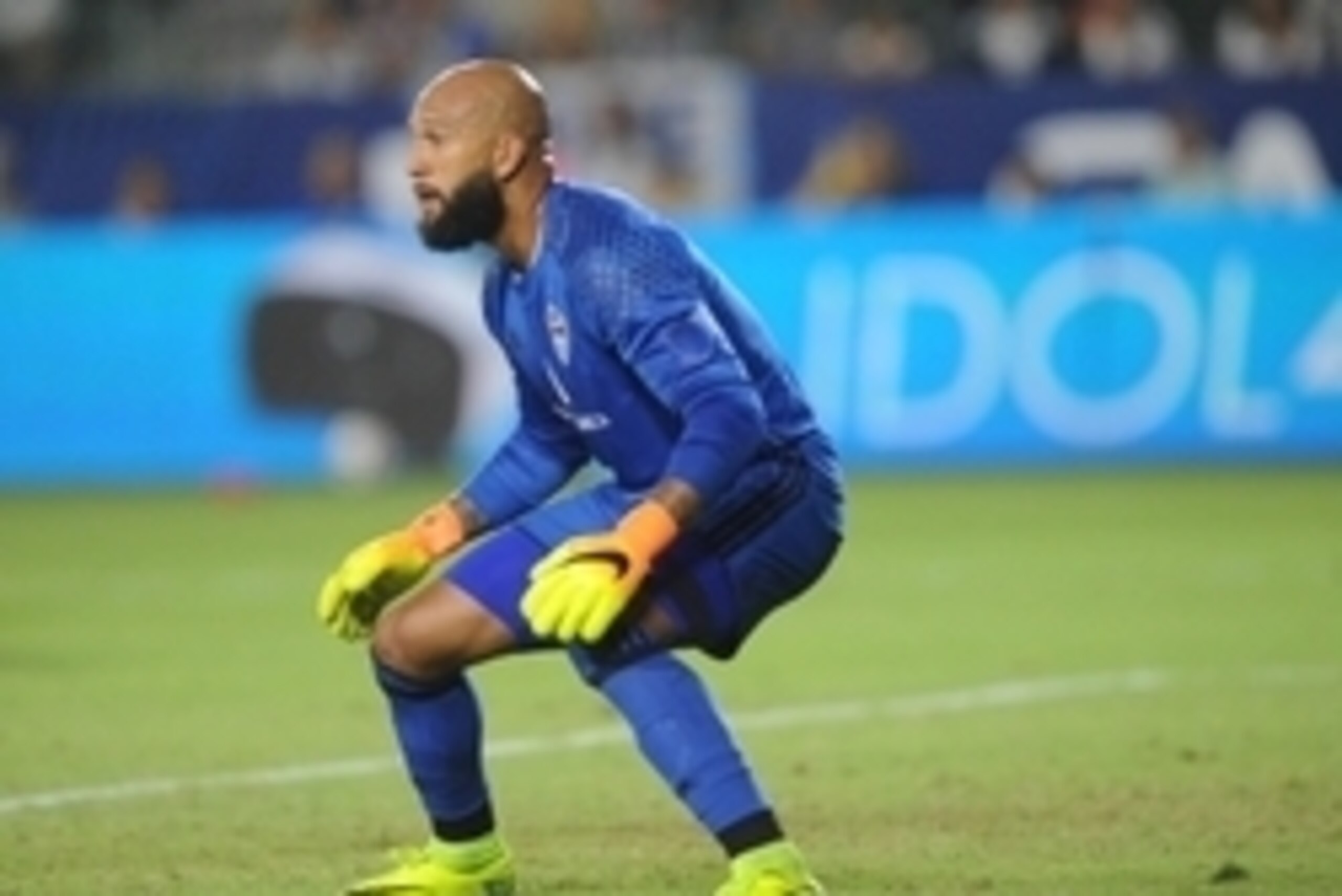 August 13, 2016; Carson, CA, USA; Colorado Rapids goalie Tim Howard (1) defends the goal against Los Angeles Galaxy during the second half at StubHub Center. Mandatory Credit: Gary A. Vasquez-USA TODAY Sports