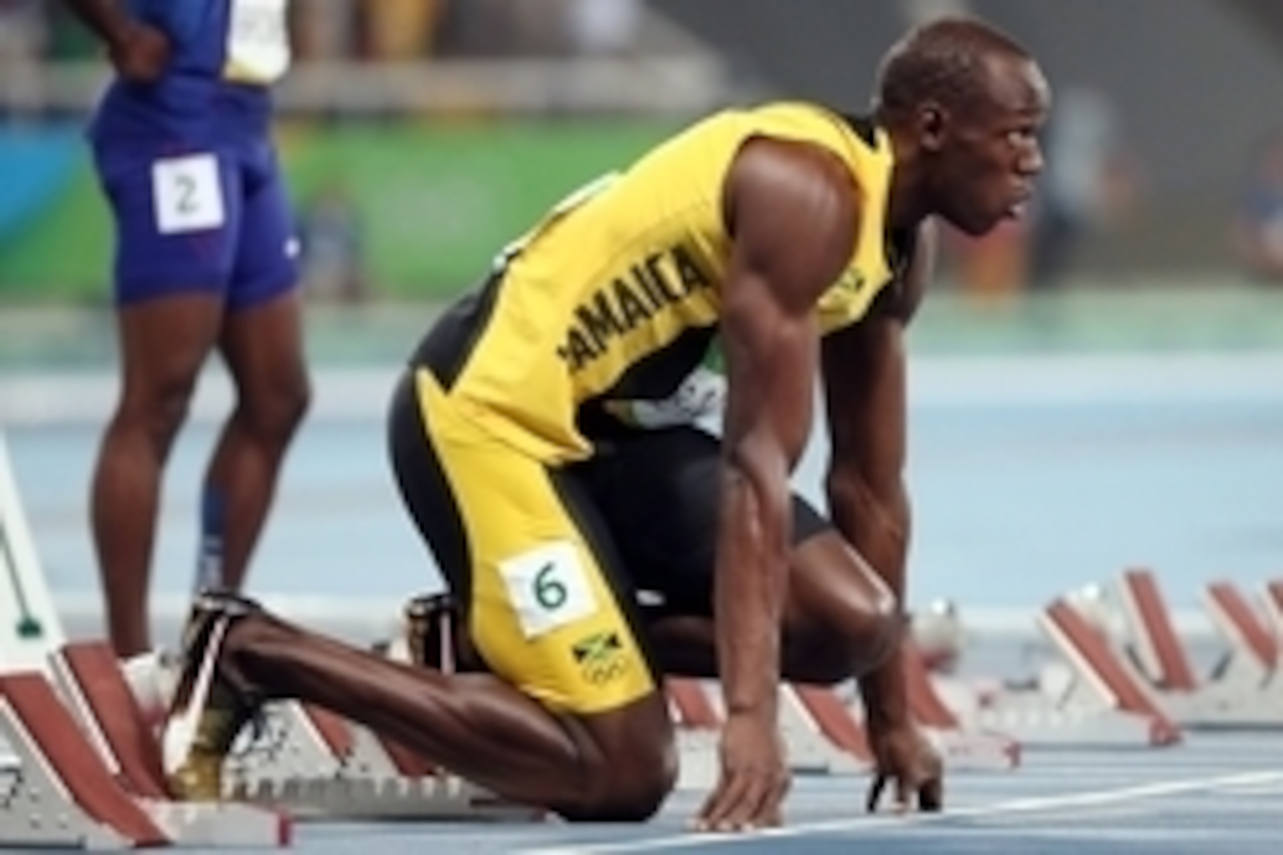 Aug 13, 2016; Rio de Janeiro, Brazil;  Usain Bolt (JAM) before the men's 100m final in the Rio 2016 Summer Olympic Games at Estadio Olimpico Joao Havelange. Mandatory Credit: Erich Schlegel-USA TODAY Sports
