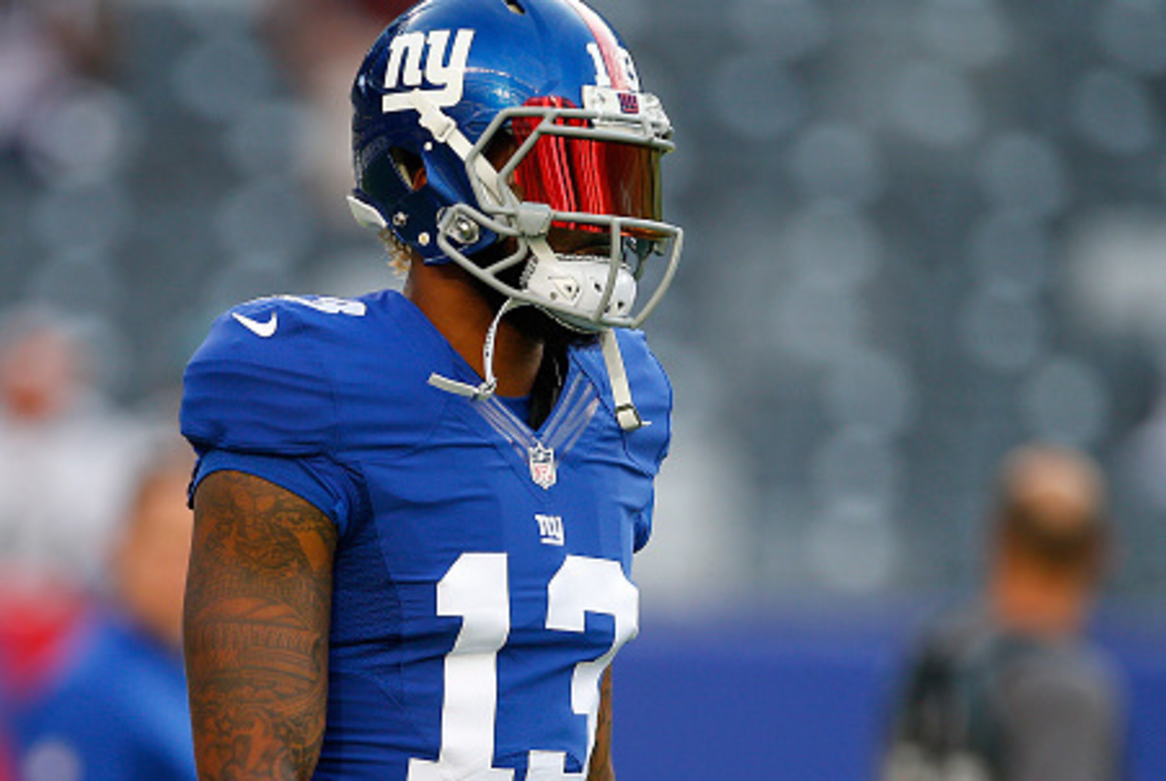 EAST RUTHERFORD, NJ - AUGUST 12: Odell Beckham #13 of the New York Giants during warm ups before an NFL preseason game against the Miami Dolphins at MetLife Stadium on August 12, 2016 in East Rutherford, New Jersey. (Photo by Rich Schultz/Getty Images)