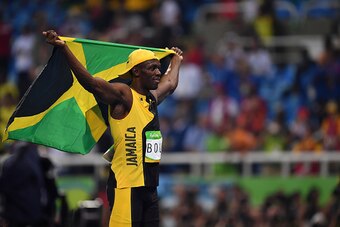 RIO DE JANEIRO, BRAZIL - AUGUST 14:  Usain Bolt of Jamaica is seen after winning the Men's 100 meter final over Justin Gatlin of the United States and Andre De Grasse of Canada on Day 9 of the Rio 2016 Olympic Games at the Olympic Stadium on August 14, 20