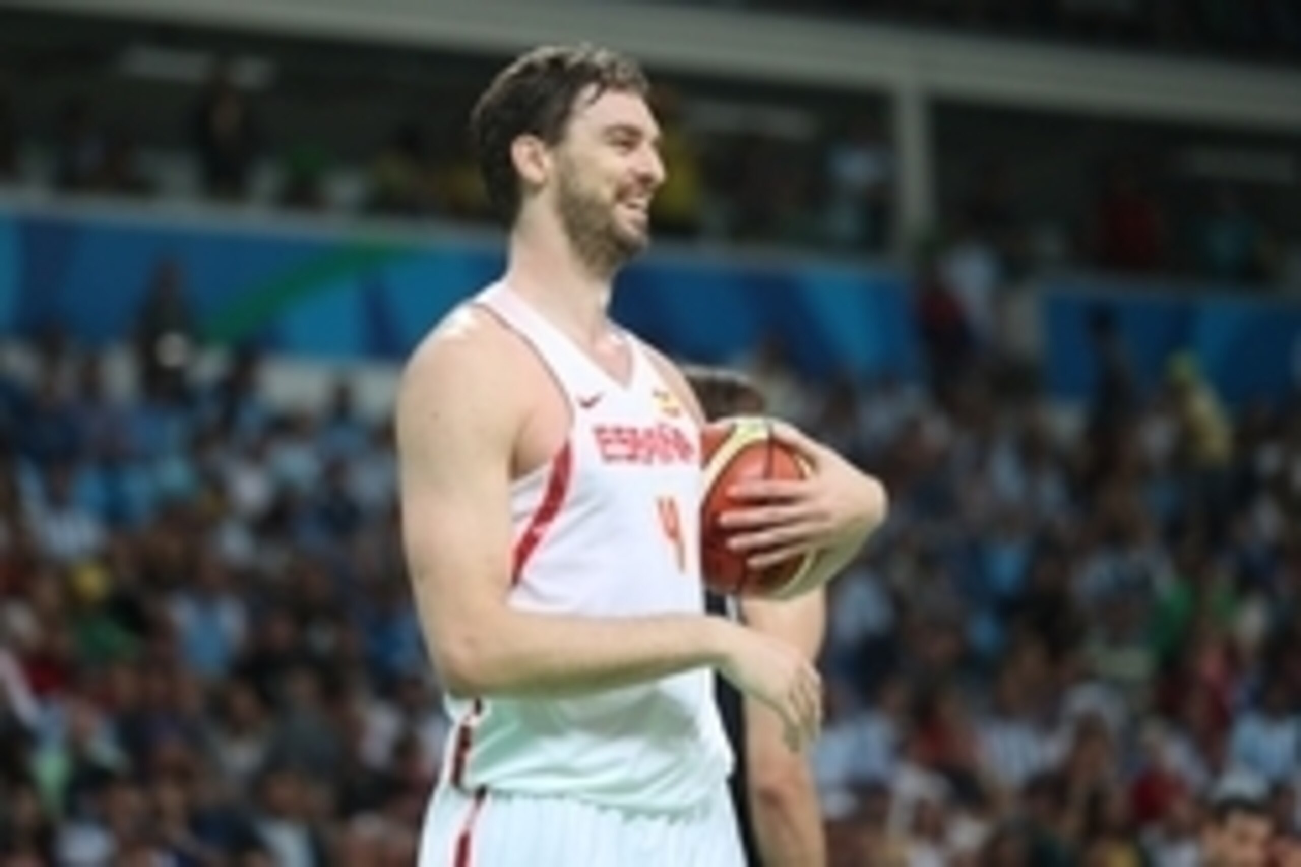 Aug 15, 2016; Rio de Janeiro, Brazil; Spain center Pau Gasol (4) reacts during the men's preliminary against Argentina in the Rio 2016 Summer Olympic Games at Carioca Arena 1. Mandatory Credit: Jeff Swinger-USA TODAY Sports