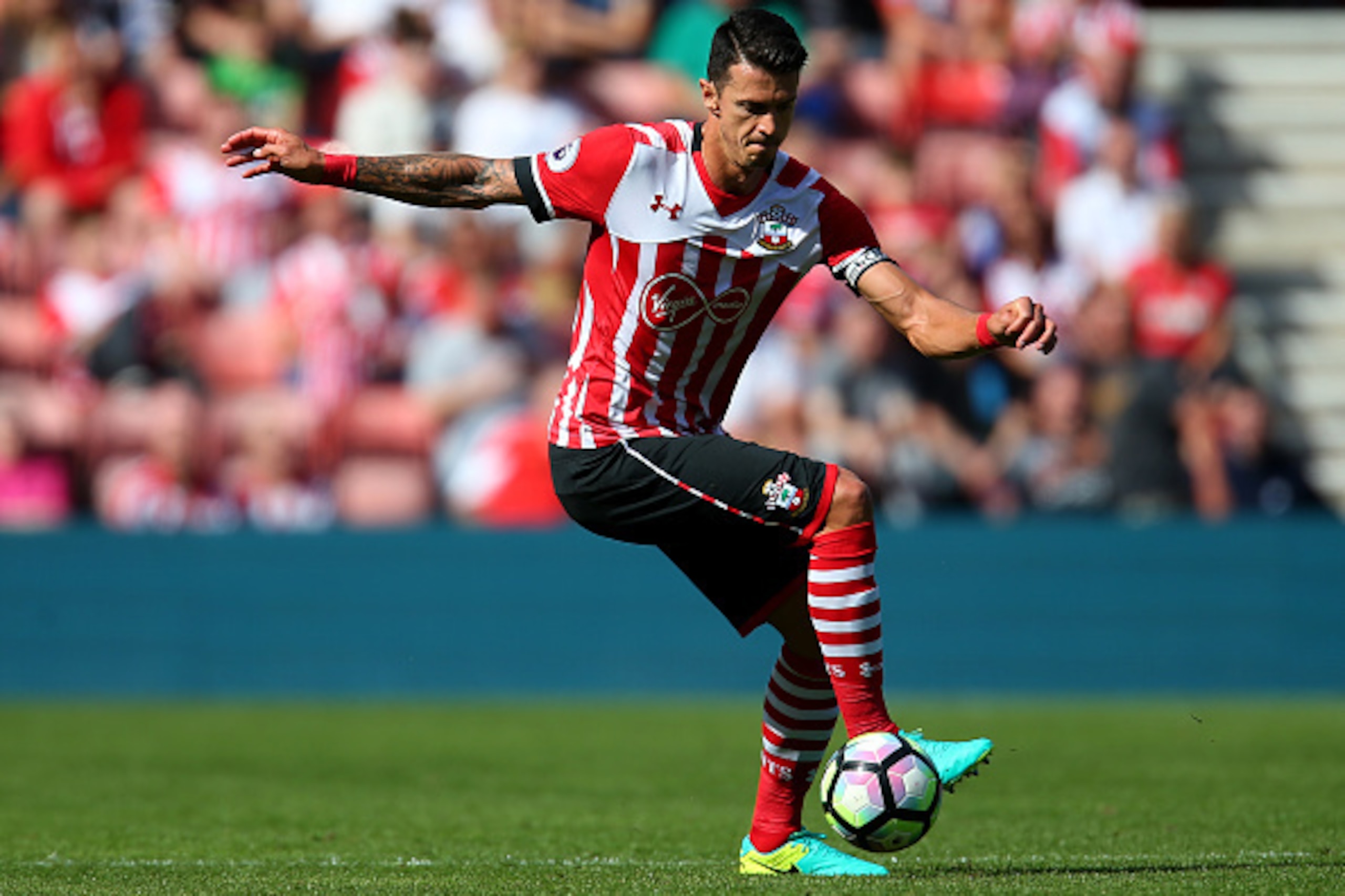 SOUTHAMPTON, ENGLAND - AUGUST 07:  Jose Fonte of Southampton in action during the pre-season friendly between Southampton and Athletic Club Bilbao at St Mary's Stadium on August 7, 2016 in Southampton, England.  (Photo by Jordan Mansfield/Getty Images)