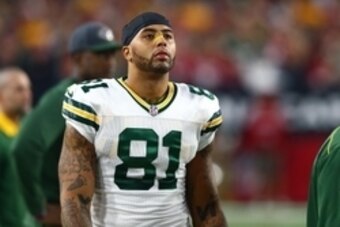 Dec 27, 2015; Glendale, AZ, USA; Green Bay Packers tight end Andrew Quarless (81) against the Arizona Cardinals at University of Phoenix Stadium. The Cardinals defeated the Packers 38-8. Mandatory Credit: Mark J. Rebilas-USA TODAY Sports