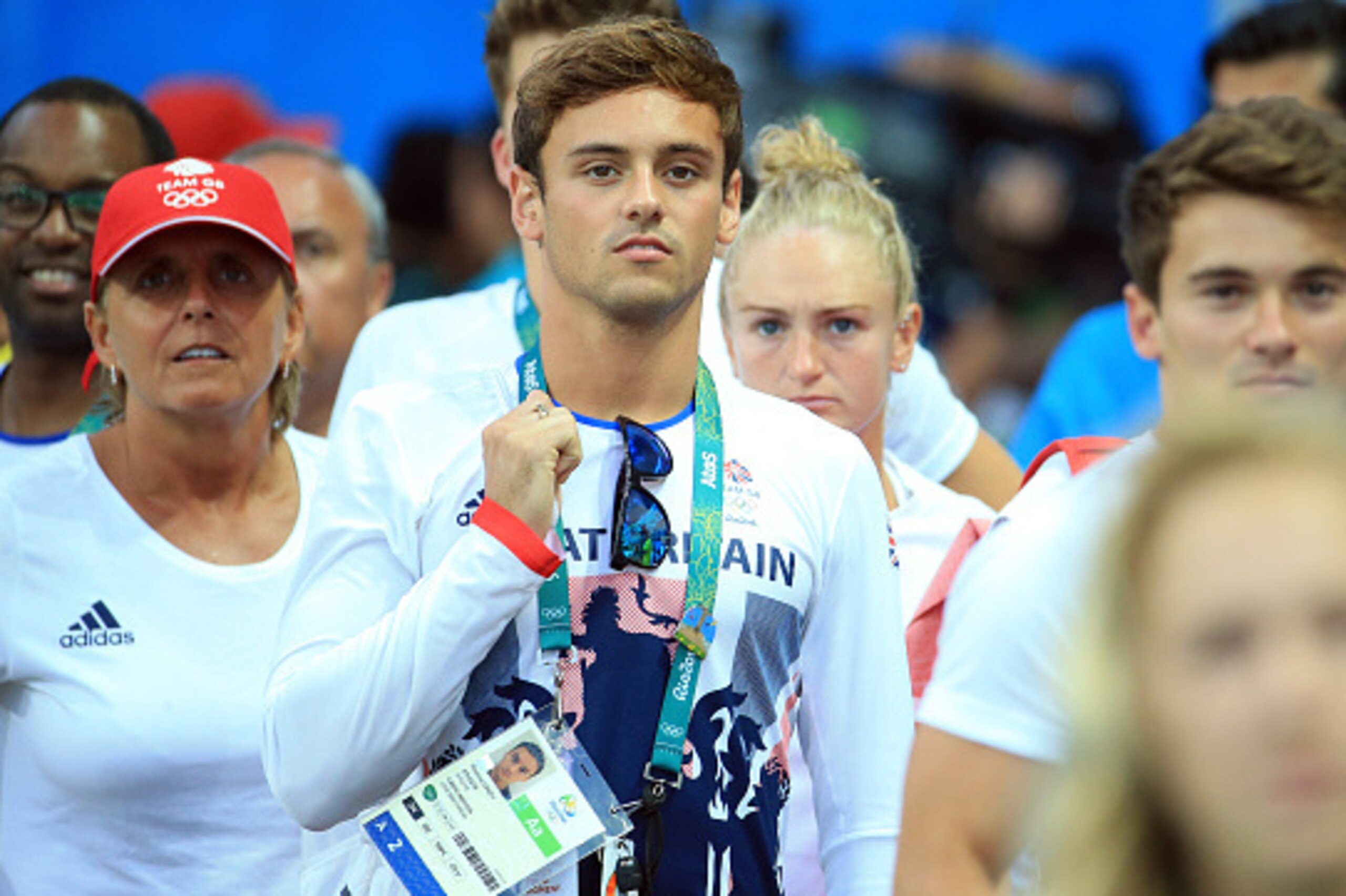 RIO DE JANEIRO, BRAZIL - AUGUST 14:  Tom Daley of Great Britain looks to the scoreboard following the Women's 3m Springboard Final on Day 9 of the Rio 2016 Olympic Games at the Maria Lenk Aquatics Centre on August 14, 2016 in Rio de Janerio, Brazil.  (Pho