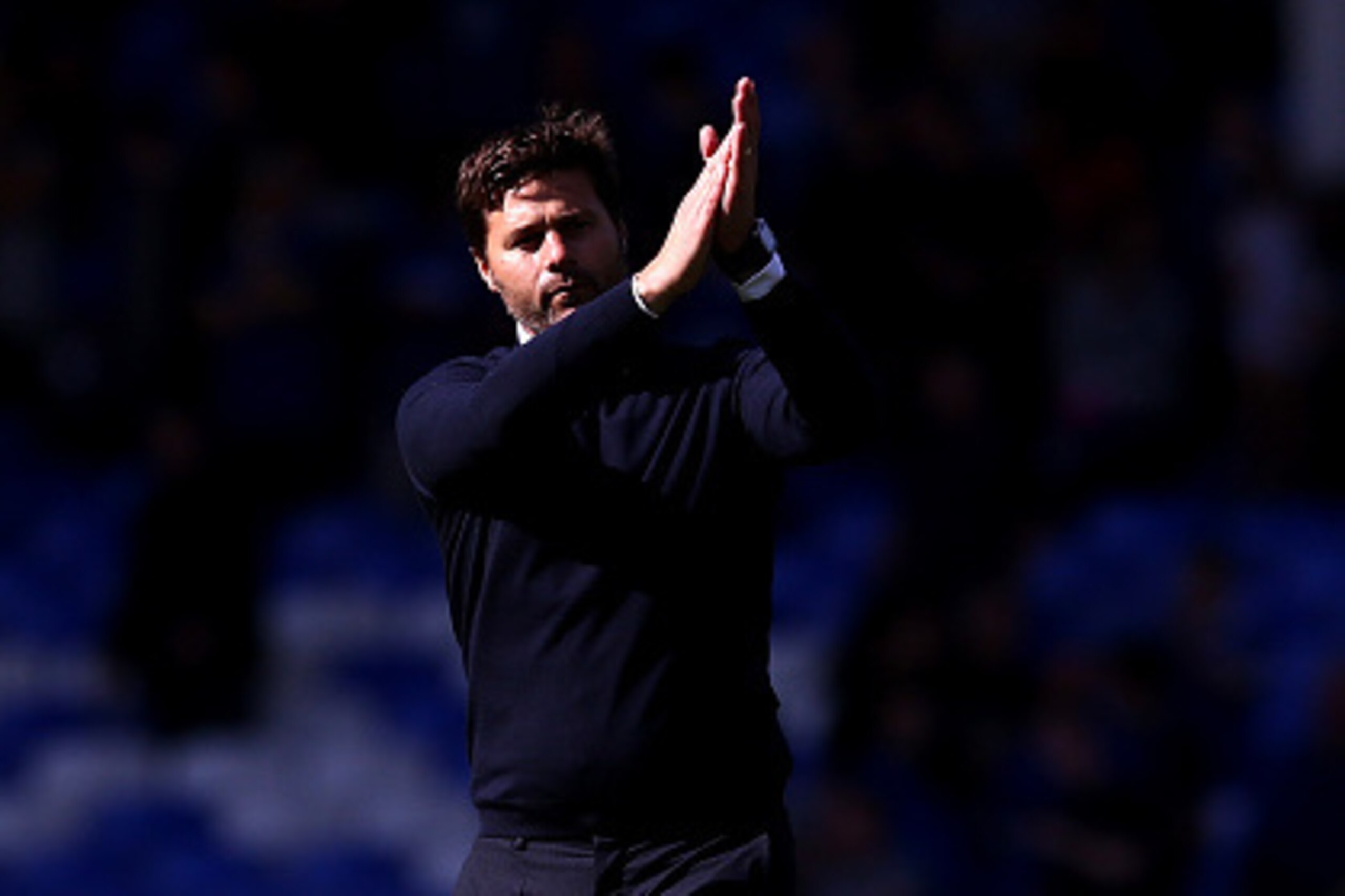 LIVERPOOL, ENGLAND - AUGUST 13:  Manager of Tottenham Hotspur Mauricio Pochettino applauds the travelling support during the Premier League match between Everton and Tottenham Hotspur  at Goodison Park on August 13, 2016 in Liverpool, England.  (Photo by 