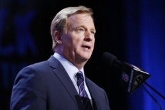 Apr 28, 2016; Chicago, IL, USA; NFL commissioner Roger Goodell announces a pick in the first round of the 2016 NFL Draft at Auditorium Theatre. Mandatory Credit: Kamil Krzaczynski-USA TODAY Sports