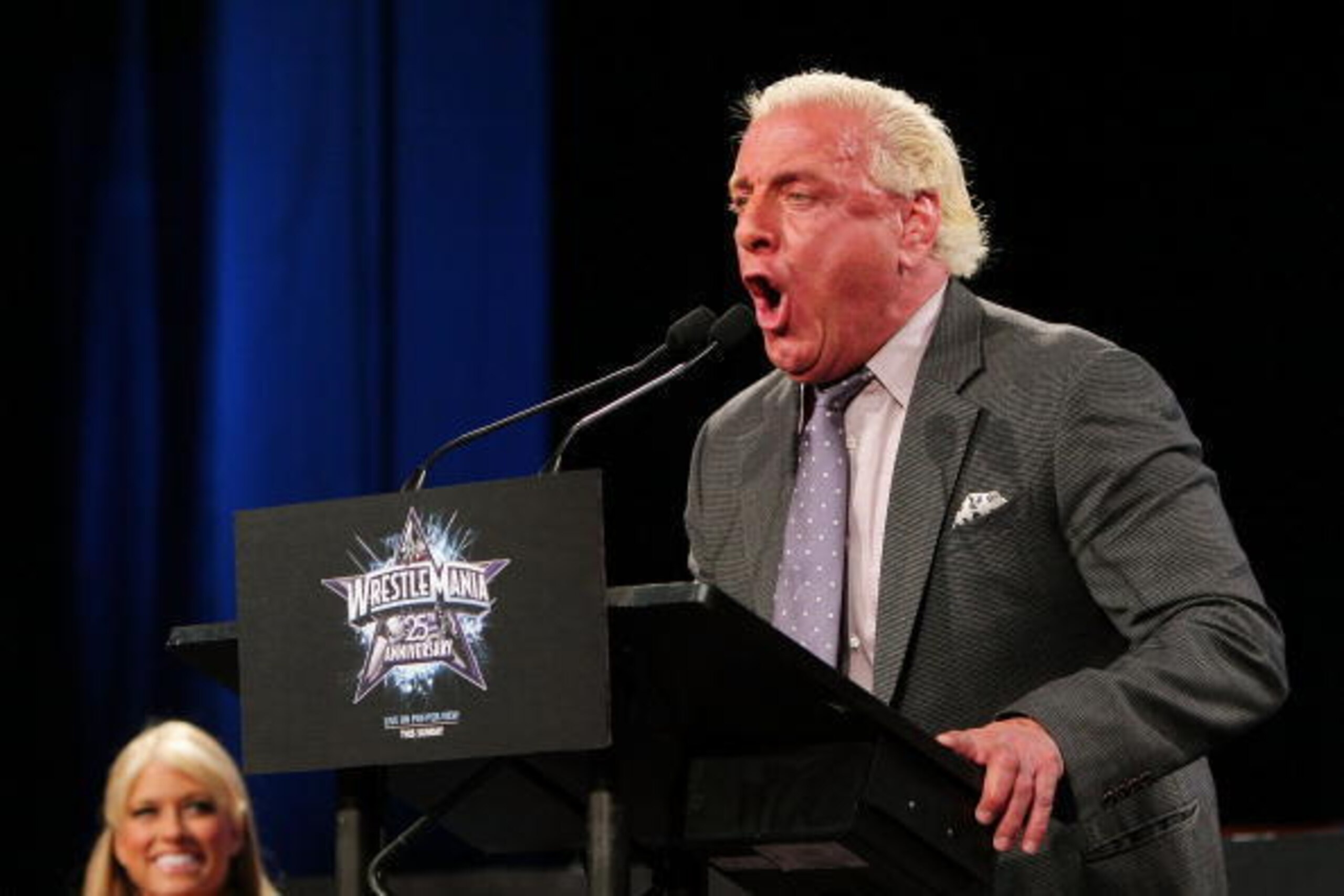 NEW YORK - MARCH 31:  Ric 'Nature Boy' Flair attend the WrestleMania 25th anniversary press conference at the Hard Rock Cafï¿½ on March 31, 2009 in New York City.  (Photo by Andrew H. Walker/Getty Images)