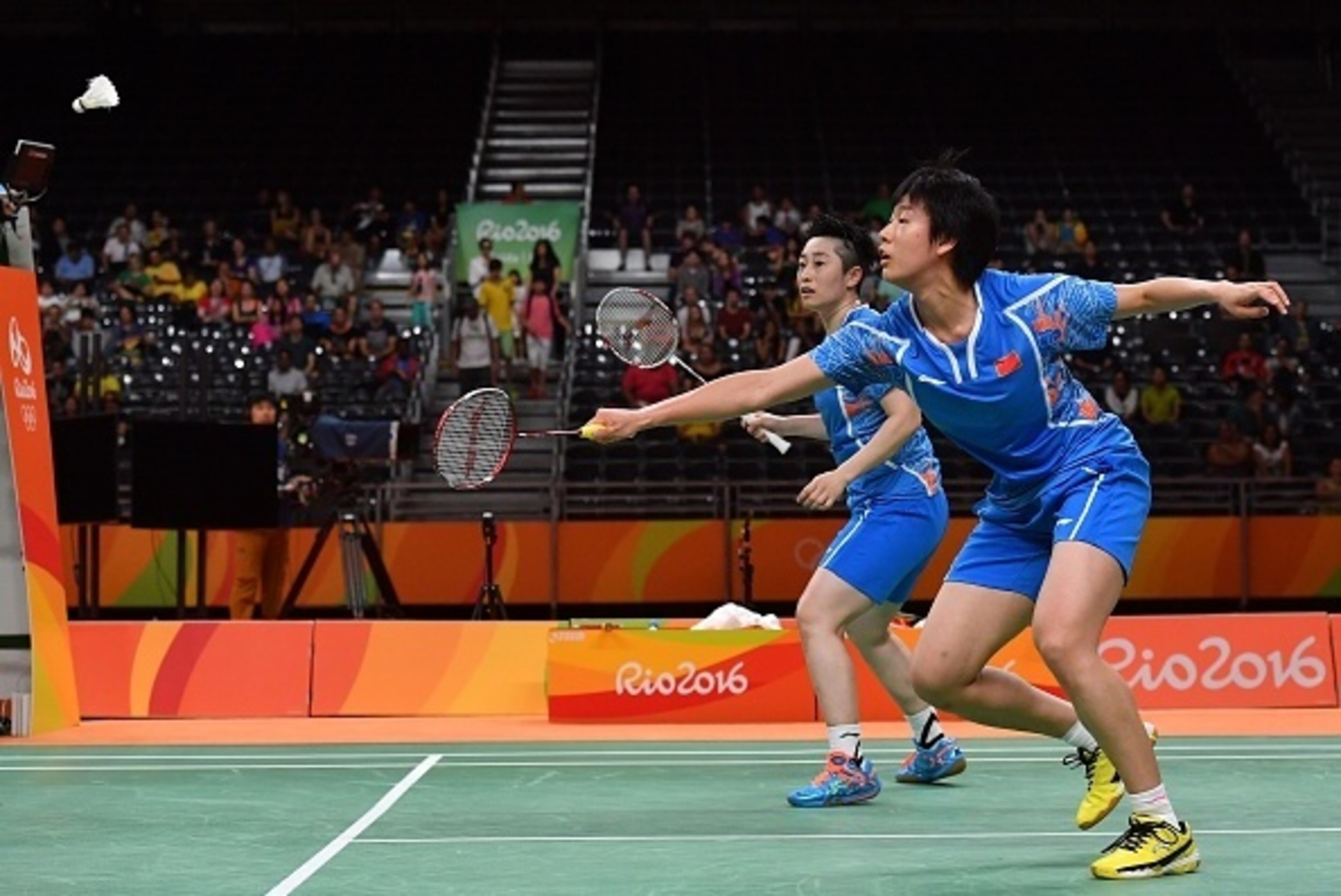 China's Tang Yuanting (R) and China's Yu Yang returns against South Korea's Jung Kyung Eun and South Korea's Shin Seung Chan during their women's doubles Bronze Medal badminton match at the Riocentro stadium in Rio de Janeiro on August 18, 2016, at the Ri China's Tang Yuanting (R) and China's Yu Yang returns against South Korea's Jung Kyung Eun and South Korea's Shin Seung Chan during their women's doubles Bronze Medal badminton match at the Riocentro stadium in Rio de Janeiro on August 18, 2016, at the Ri