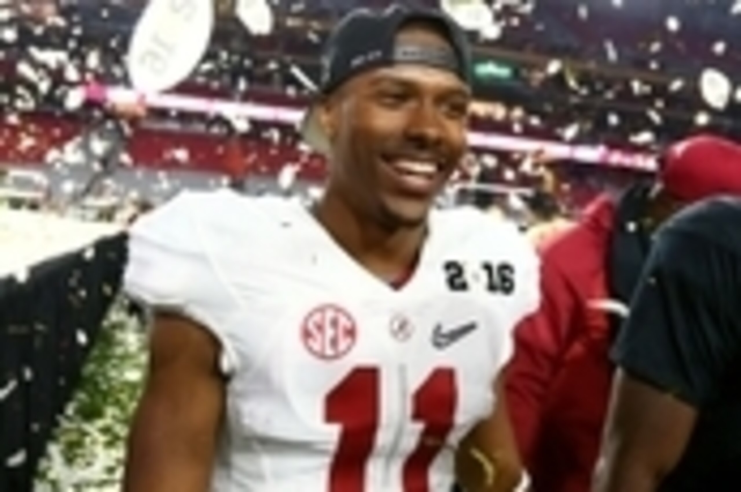 Jan 11, 2016; Glendale, AZ, USA; Alabama Crimson Tide defensive back Kendall Sheffield (11) celebrates after defeating the Clemson Tigers in the 2016 CFP National Championship at University of Phoenix Stadium. Mandatory Credit: Mark J. Rebilas-USA TODAY S