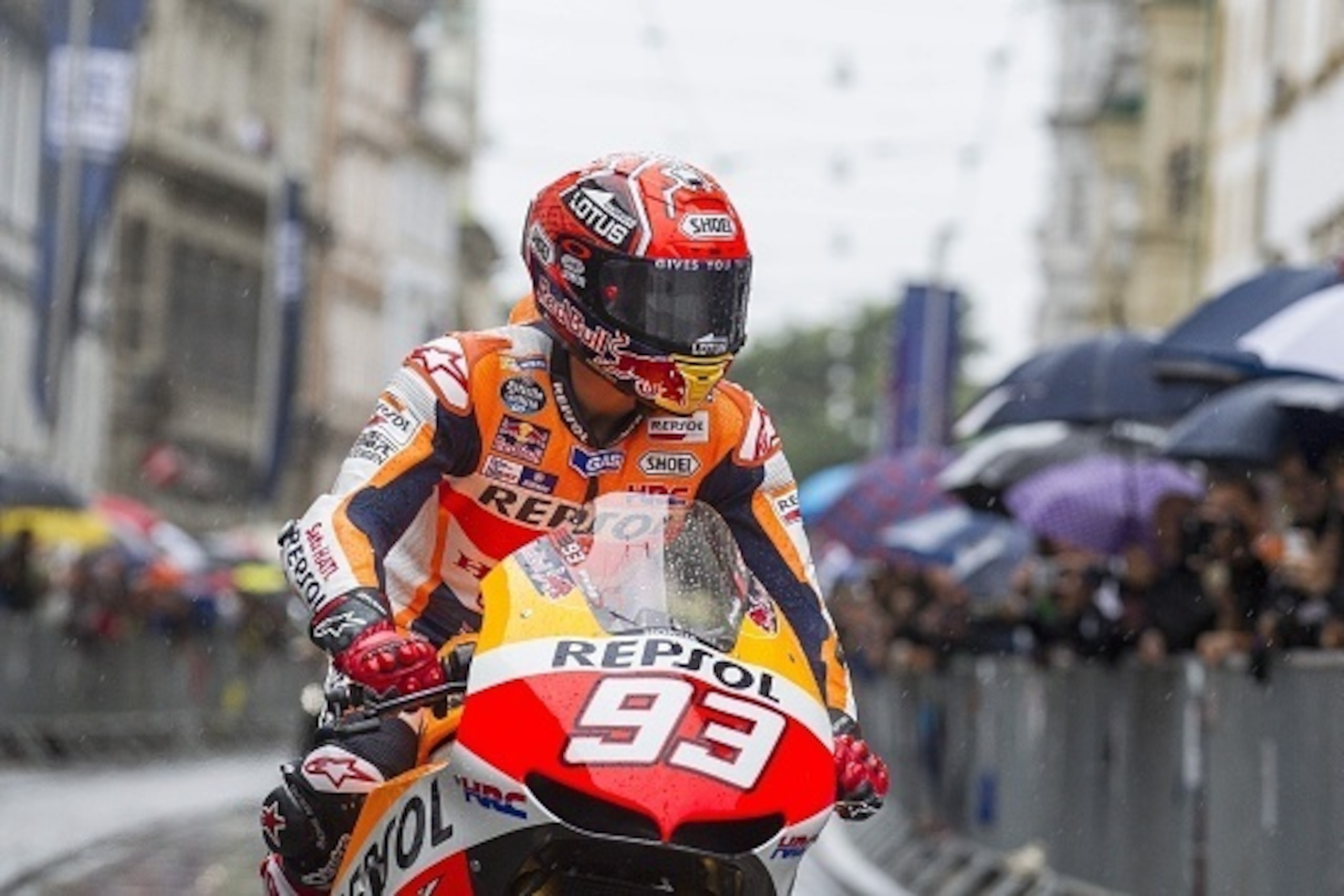 Repsol Honda Team's Spanish rider Marc Marquez is pictured during a drivers presentation ahead of the MotoGP of Austria on August 10, 2016 in Graz, Austria. / AFP / APA / ERWIN SCHERIAU / Austria OUT        (Photo credit should read ERWIN SCHERIAU/AFP/Get