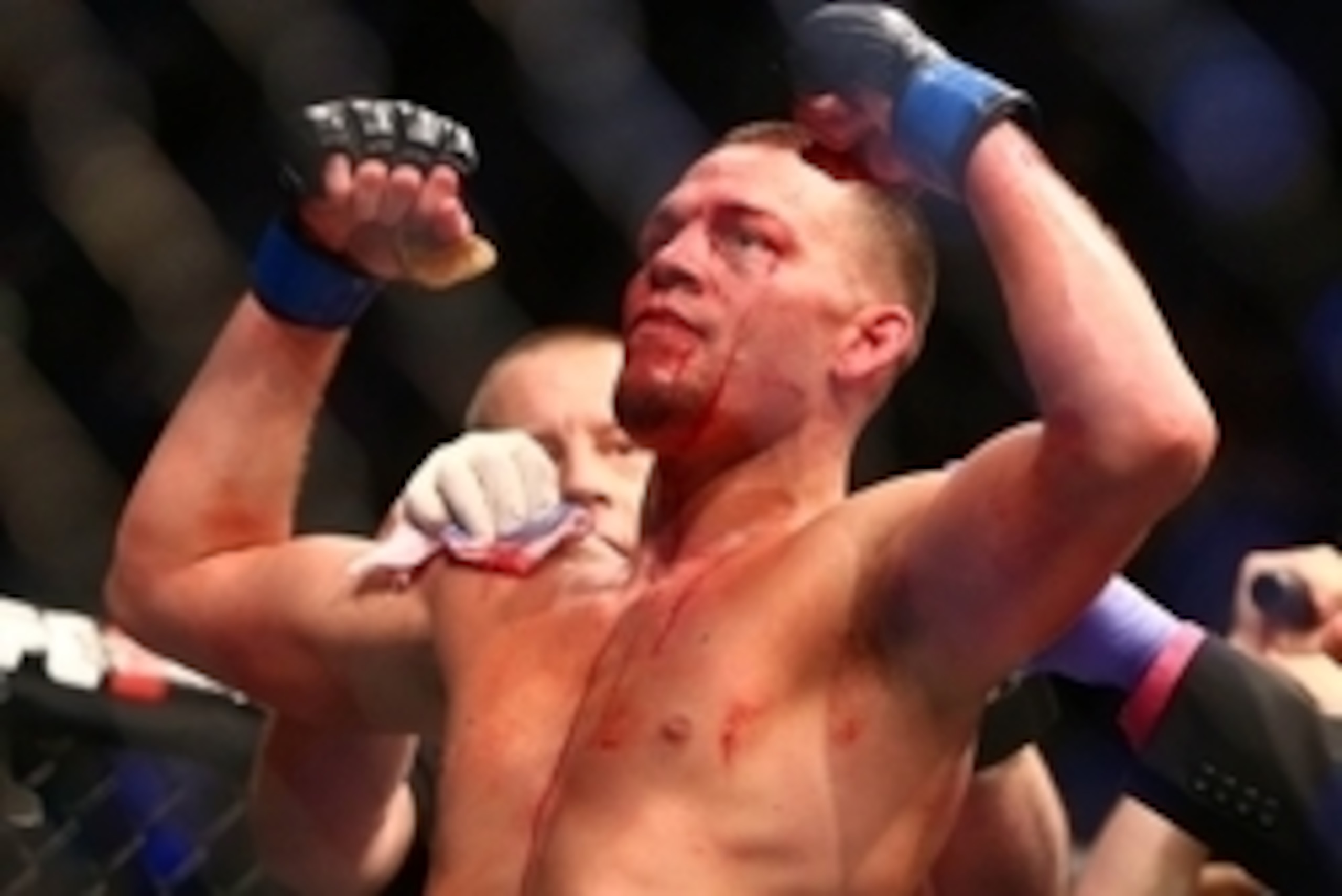March 5, 2016; Las Vegas, NV, USA; Nate Diaz celebrates his victory by submission against Conor McGregor during UFC 196 at MGM Grand Garden Arena. Mandatory Credit: Mark J. Rebilas-USA TODAY Sports