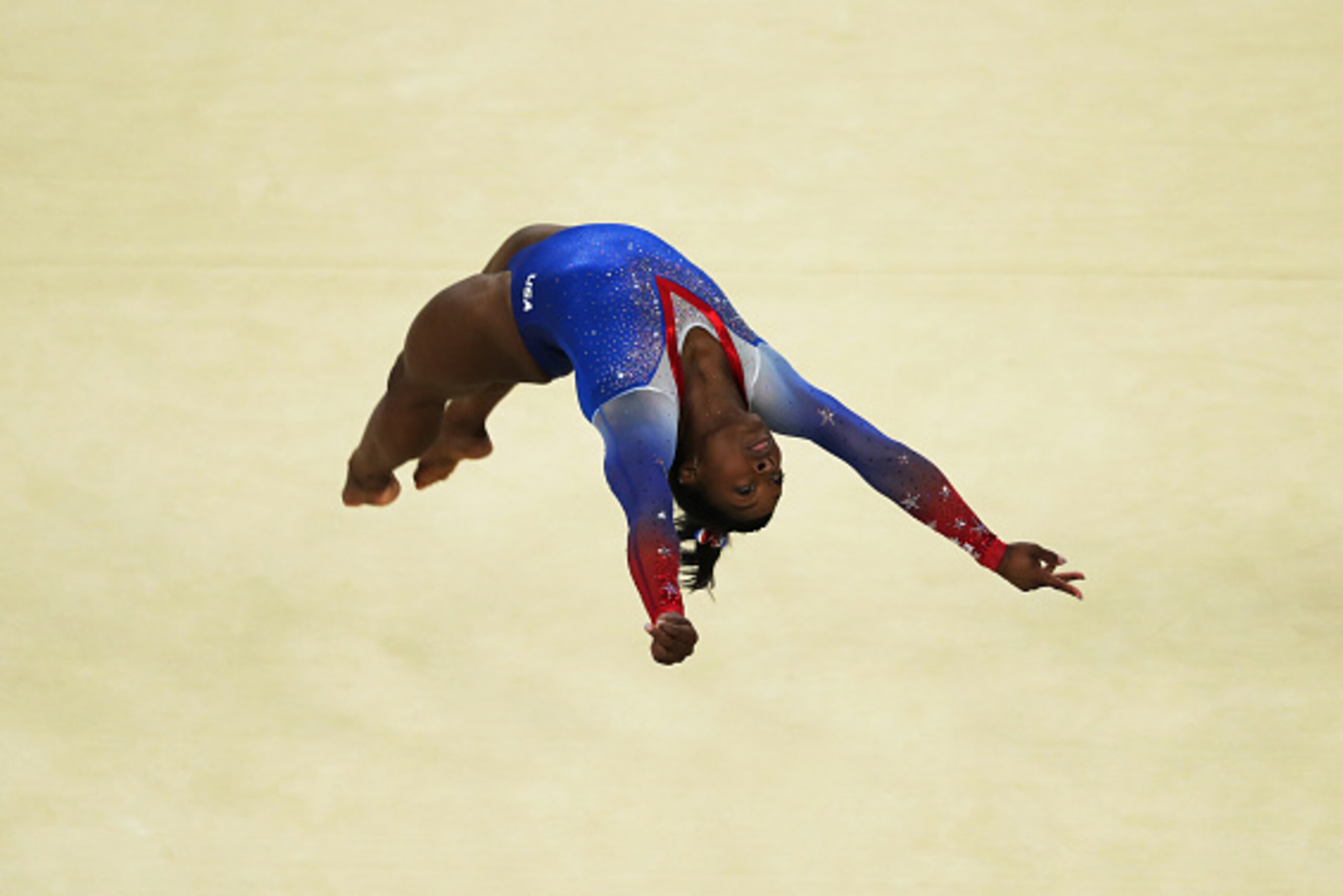RIO DE JANEIRO, BRAZIL - AUGUST 16: Simone Biles of the United States competes during the Women's Floor Final at Rio Olympic Arena on August 16, 2016 in Rio de Janeiro, Brazil. (Photo by Ian MacNicol/Getty Images)