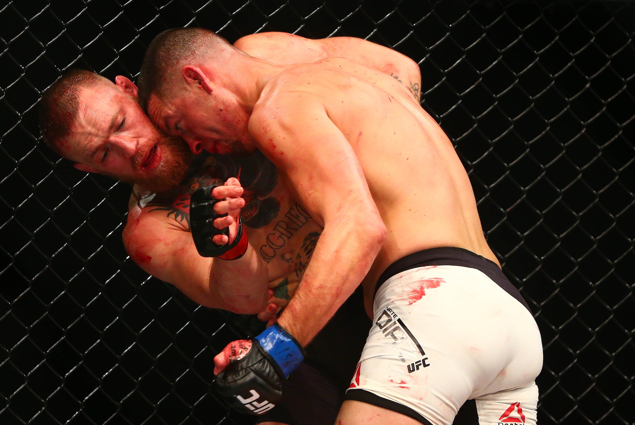 March 5, 2016; Las Vegas, NV, USA; Nate Diaz pins Conor McGregor against the cage during UFC 196 at MGM Grand Garden Arena. Mandatory Credit: Mark J. Rebilas-USA TODAY Sports March 5, 2016; Las Vegas, NV, USA; Nate Diaz pins Conor McGregor against the cage during UFC 196 at MGM Grand Garden Arena. Mandatory Credit: Mark J. Rebilas-USA TODAY Sports