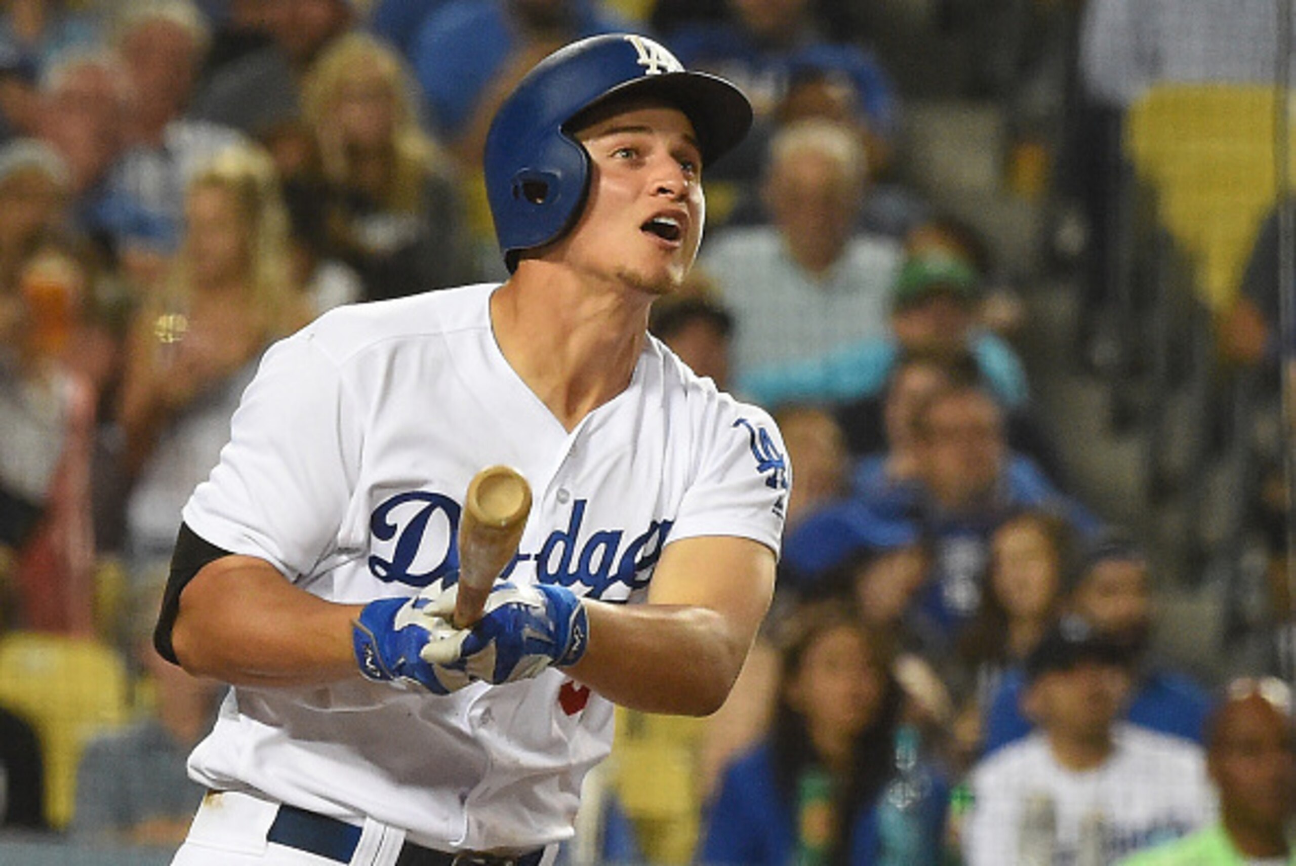 LOS ANGELES, CA - AUGUST 08:  Corey Seager #5 of the Los Angeles Dodgers connects for his second home run of the game in the seventh inning against the Philadelphia Phillies at Dodger Stadium on August 8, 2016 in Los Angeles, California.  (Photo by Jayne 