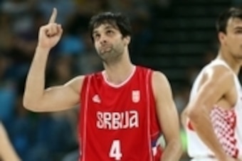 Aug 17, 2016; Rio de Janeiro, Brazil;  Serbia point guard Milos Teodosic (4) reacts against Croatia during the men's basketball quarterfinals in the Rio 2016 Summer Olympic Games at Carioca Arena 1. Mandatory Credit: Jeff Swinger-USA TODAY Sports