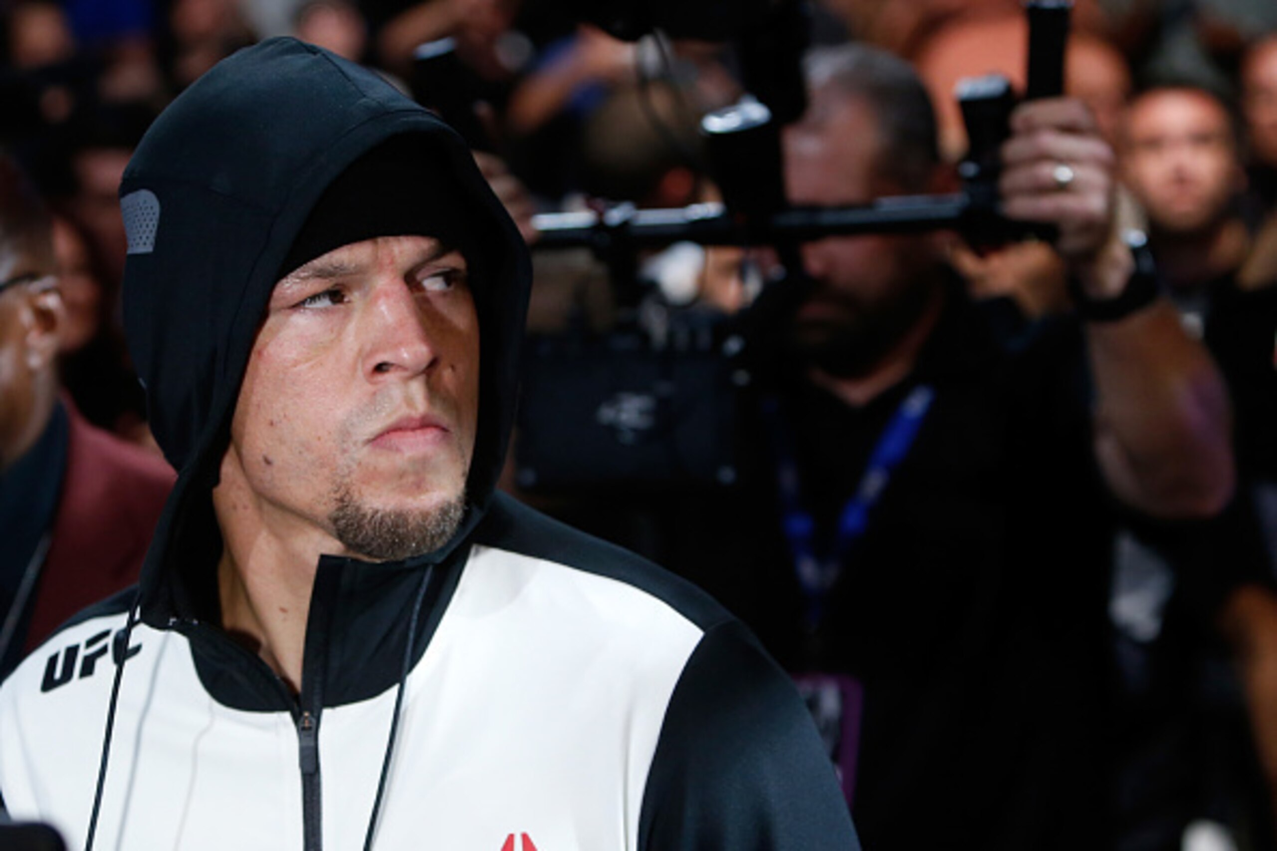 LAS VEGAS, NV - AUGUST 20:  Nate Diaz walks to the Octagon before his welterweight rematch against Conor McGregor at the UFC 202 event at T-Mobile Arena on August 20, 2016 in Las Vegas, Nevada. McGregor won by majority decision.  (Photo by Steve Marcus/Ge