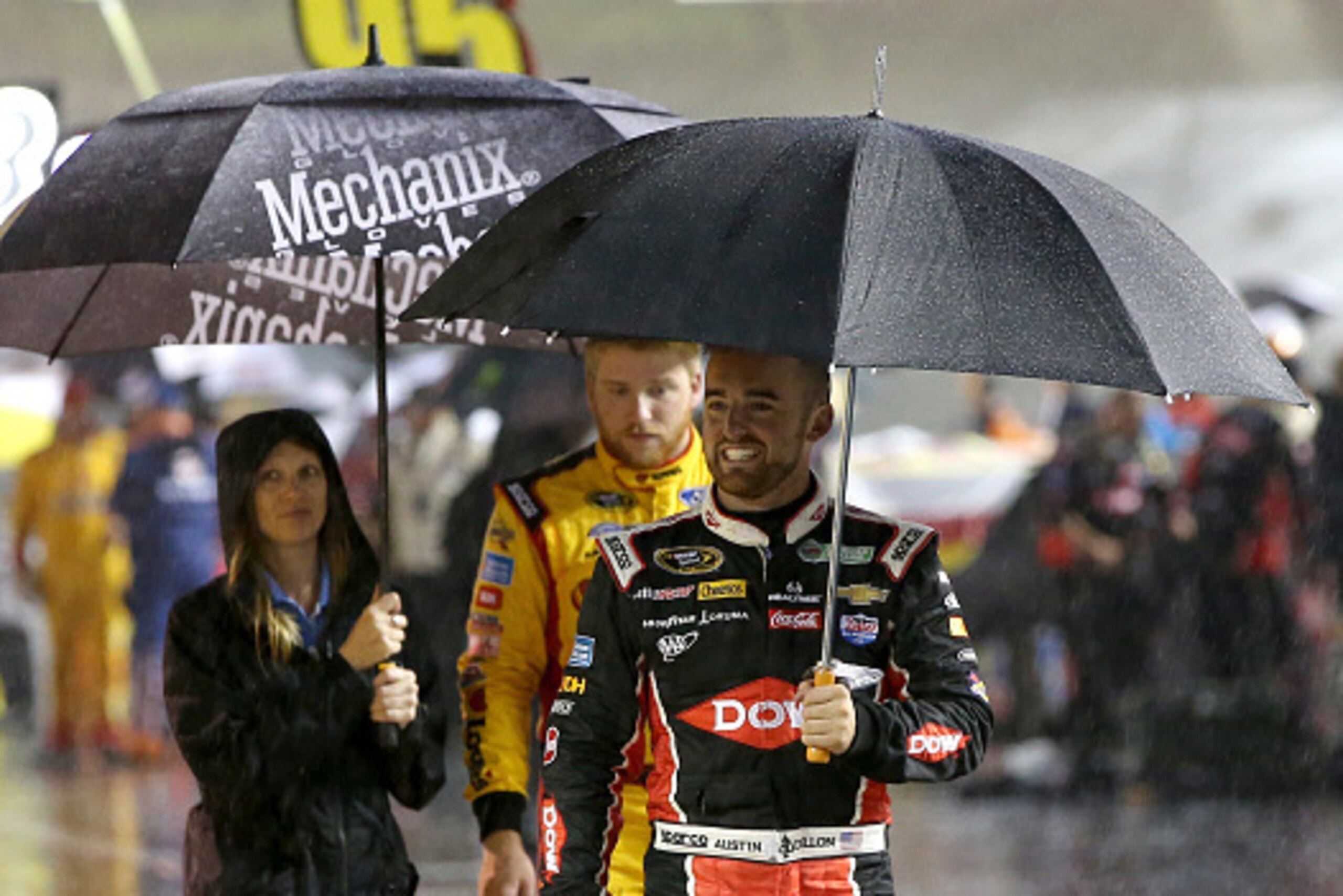 BRISTOL, TN - AUGUST 20: Austin Dillon, driver of the #3 DOW - Great Stuff Chevrolet, walks in the rain during the NASCAR Sprint Cup Series Bass Pro Shops NRA Night Race at Bristol Motor Speedway on August 20, 2016 in Bristol, Tennessee. (Photo by Sean G BRISTOL, TN - AUGUST 20: Austin Dillon, driver of the #3 DOW - Great Stuff Chevrolet, walks in the rain during the NASCAR Sprint Cup Series Bass Pro Shops NRA Night Race at Bristol Motor Speedway on August 20, 2016 in Bristol, Tennessee. (Photo by Sean G