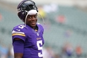Aug 12, 2016; Cincinnati, OH, USA; Minnesota Vikings quarterback Teddy Bridgewater (5) warms up prior to the game against the Cincinnati Bengals, in a preseason NFL football game at Paul Brown Stadium. Mandatory Credit: Aaron Doster-USA TODAY Sports