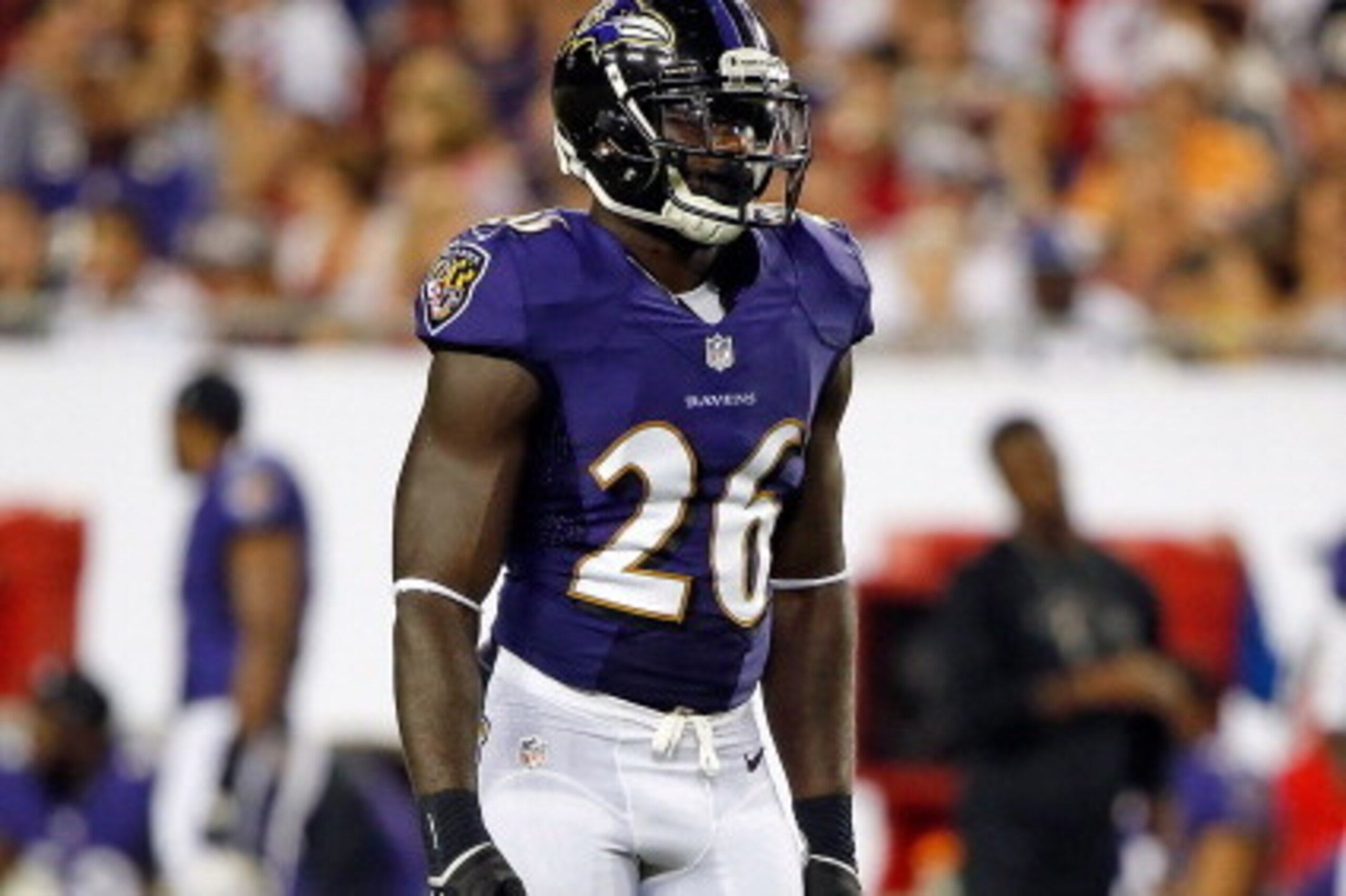 TAMPA, FL - AUGUST 08:  Safety Matt Elam #26 of the Baltimore Ravens lines up against the Tampa Bay Buccaneers during a preseason game at Raymond James Stadium on August 8, 2013 in Tampa, Florida.  (Photo by J. Meric/Getty Images)
