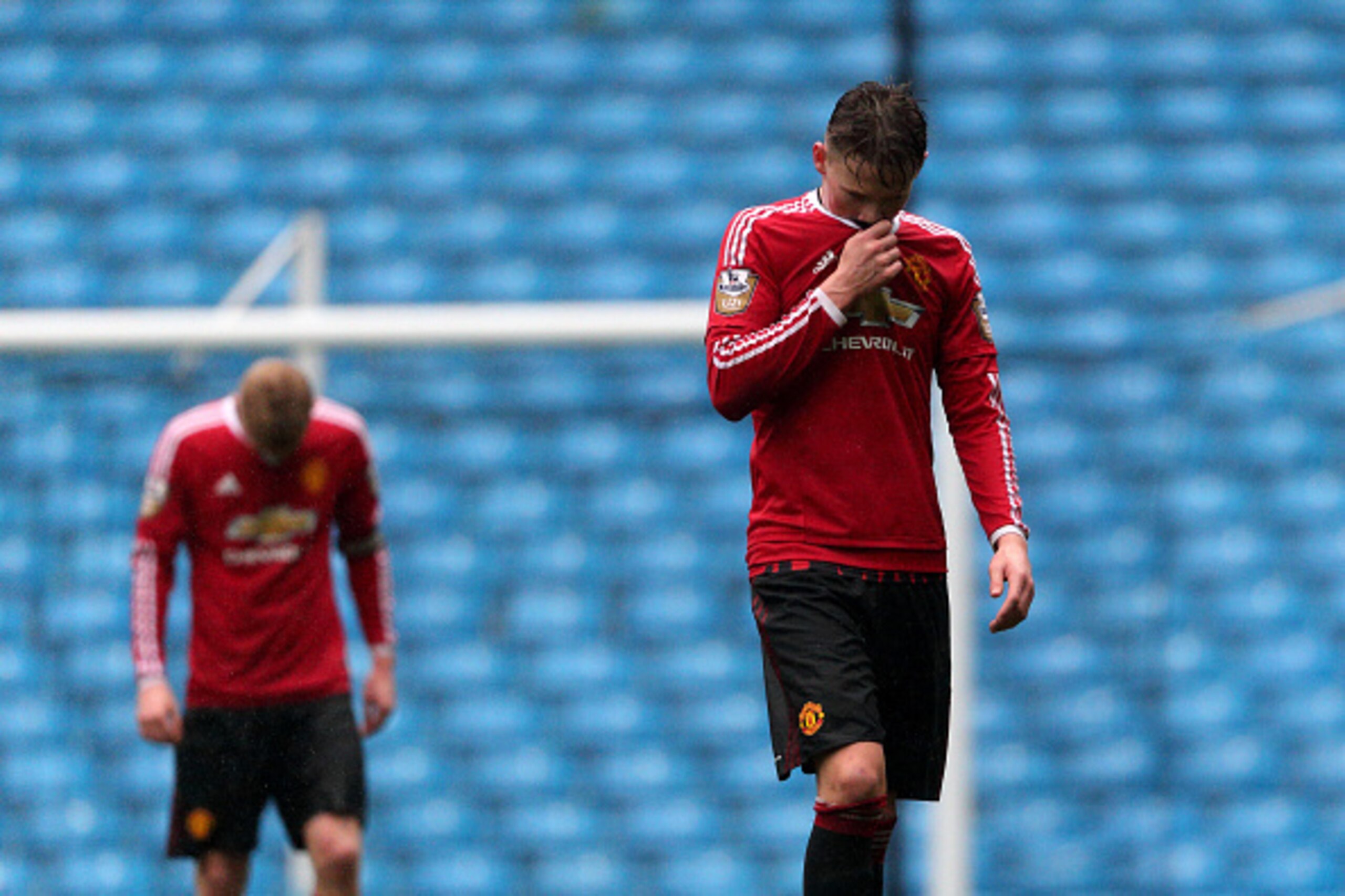 MANCHESTER, ENGLAND - FEBRUARY 20:  A dejected Scott McTominay of Manchester United U21 after losing 1-0 in the U21 Premier League match between Manchester City and Manchester United at Etihad Stadium on February 20, 2016 in Manchester, England.  (Photo b