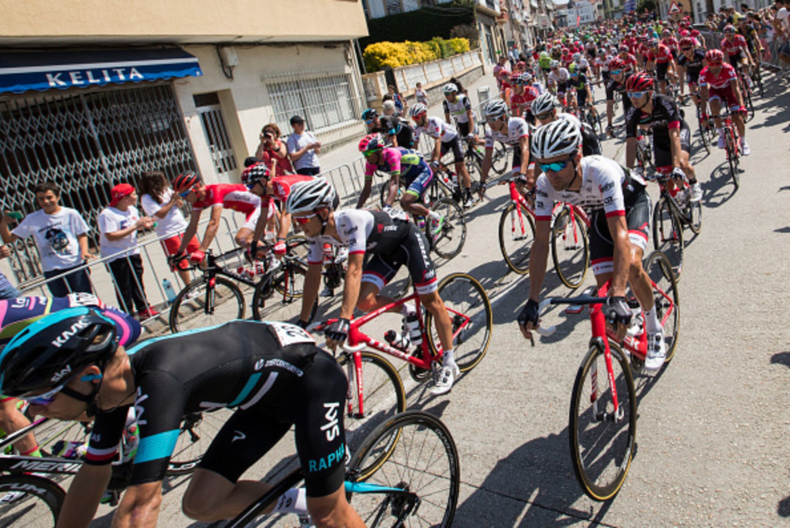 Cyclists ride during the fourth stage of the 71st edition of 'La Vuelta' Tour of Spain, a 163,5 km route between Betanzos to San Andres de Teixido on August 23, 2016. / AFP / JAIME REINA        (Photo credit should read JAIME REINA/AFP/Getty Images)