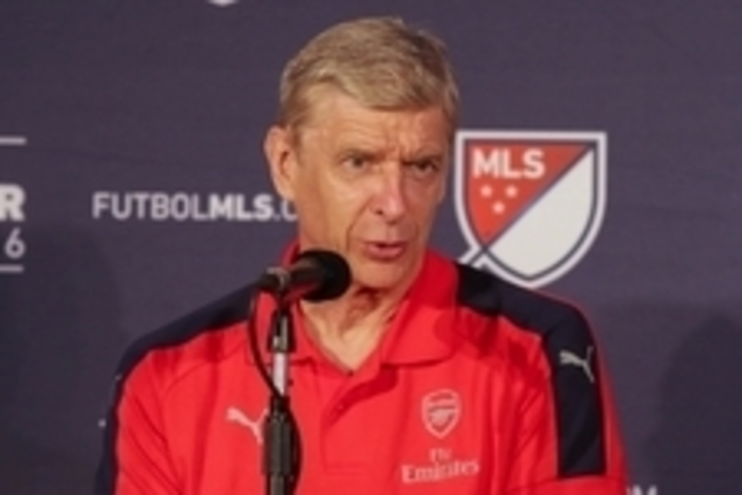 Jul 28, 2016; San Jose, CA, USA; Arsenal head coach Arsene Wenger speaks during a press conference after the MLS All-Star game between the MLS All-Star Team and Arsenal at Avaya Stadium. Mandatory Credit: Kelley L Cox-USA TODAY Sports Jul 28, 2016; San Jose, CA, USA; Arsenal head coach Arsene Wenger speaks during a press conference after the MLS All-Star game between the MLS All-Star Team and Arsenal at Avaya Stadium. Mandatory Credit: Kelley L Cox-USA TODAY Sports