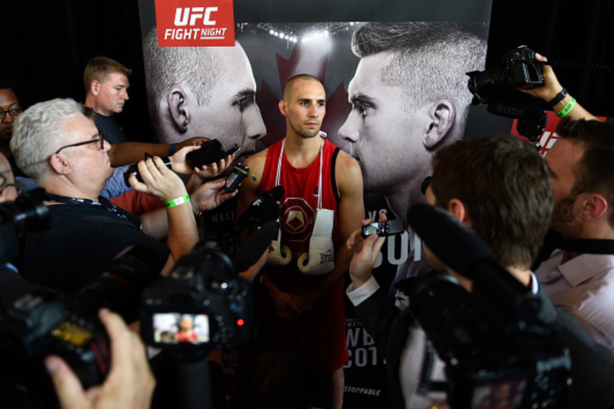 OTTAWA, ON - JUNE 16:  Rory 'Red King' MacDonald interacts with media during the UFC Fight Night Open Workouts at the Aberdeen Pavilion on June 16, 2016 in Ottawa, Ontario, Canada. (Photo by Jeff Bottari/Zuffa LLC/Zuffa LLC via Getty Images)