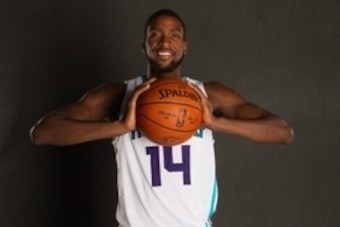 Sep 25, 2015; Charlotte, NC, USA; Charlotte Hornets forward Michael Kidd-Gilchrist (14) during media day at the Time Warner Cable Arena. Mandatory Credit: Joshua S. Kelly-USA TODAY Sports