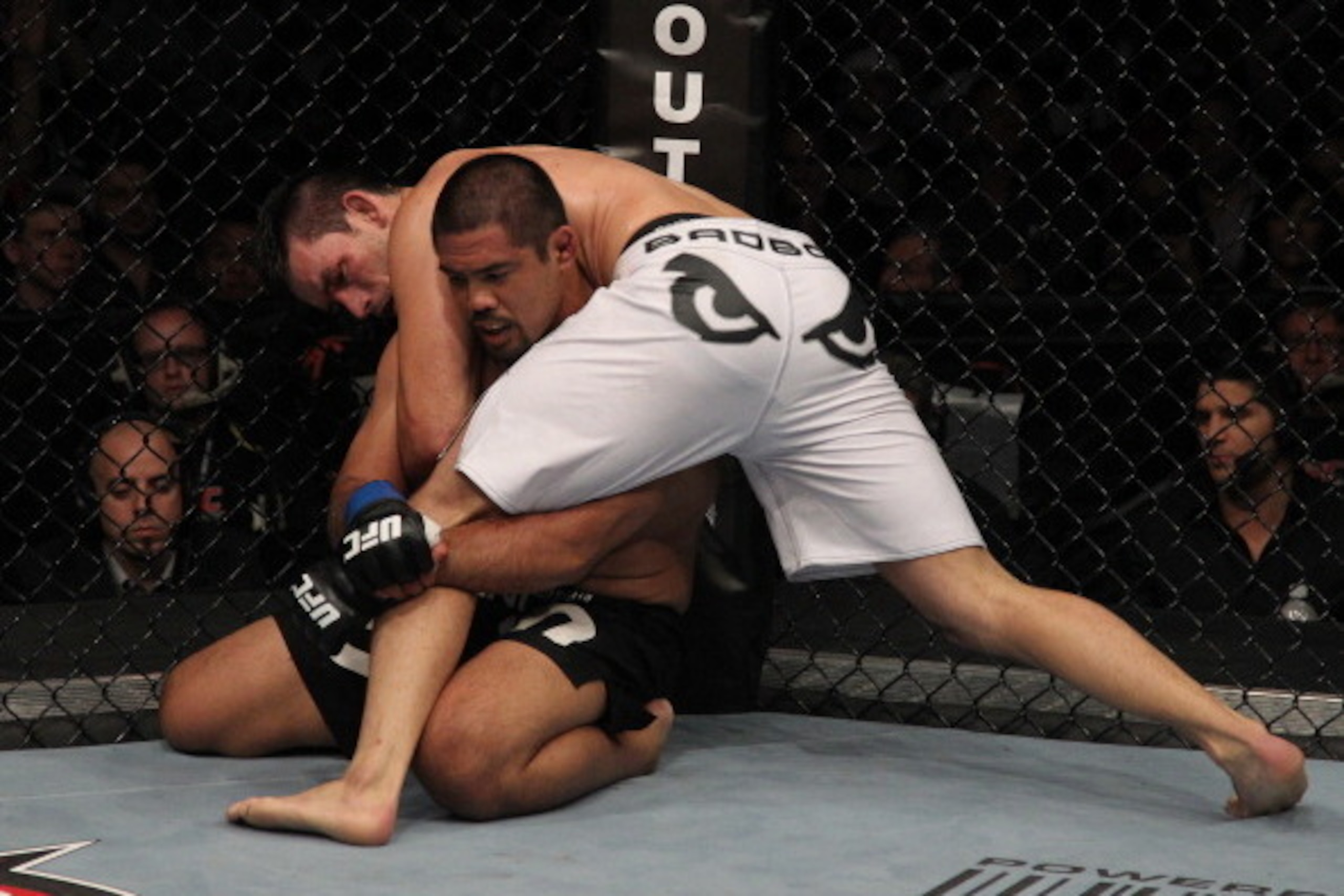 VANCOUVER, CANADA - JUNE 11:   Mark Munoz (black shorts) attempts to take down Demian Maia during a middleweight bout at UFC 131 at Rogers Arena on June 11, 2011 in Vancouver, British Columbia, Canada.  (Photo by Donald Miralle/Zuffa LLC/Zuffa LLC via Get
