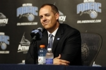 May 23, 2016; Orlando, FL, USA; Orlando Magic head coach Frank Vogel is introduced as the new head coach as he talks with media during a press conference at Amway Arena. Mandatory Credit: Kim Klement-USA TODAY Sports