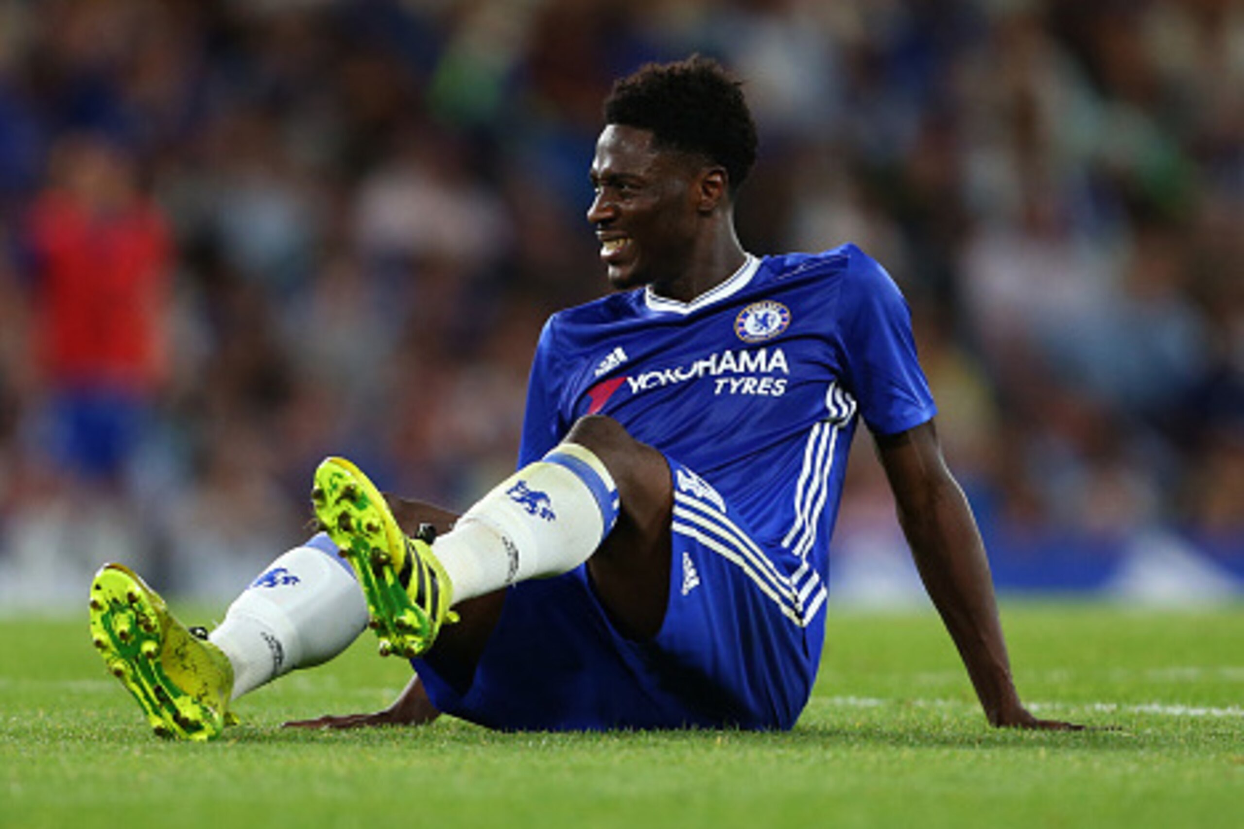 LONDON, ENGLAND - AUGUST 23: Ola Aina of Chelsea sits on the pitch during the EFL Cup match between Chelsea and Bristol Rovers at Stamford Bridge on August 23, 2016 in London, England. (Photo by Catherine Ivill - AMA/Getty Images)