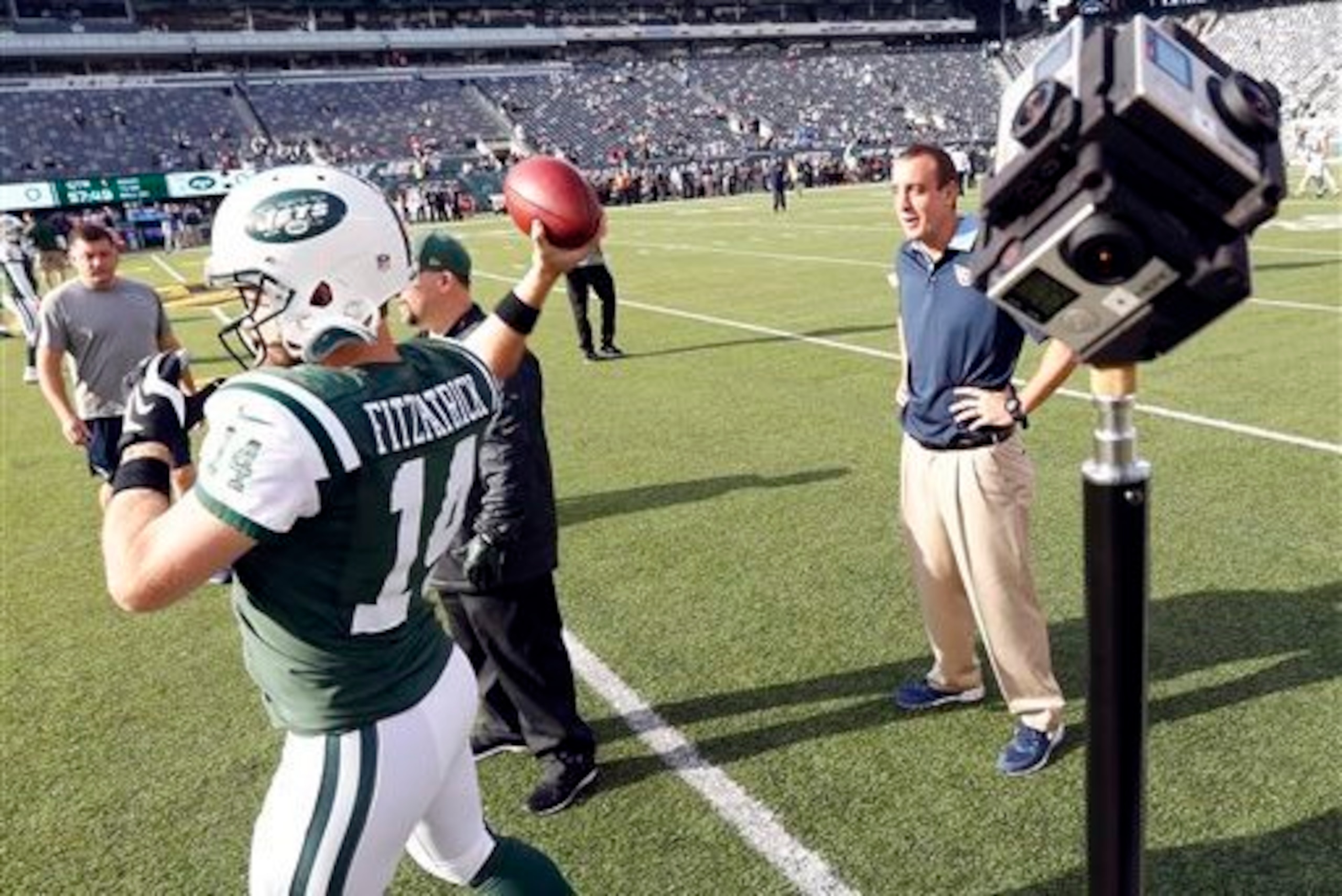 Virtual Reality cameras are becoming more common on NFL fields, though not during games just yet.