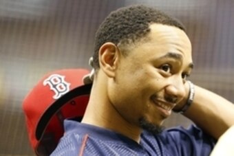 Aug 22, 2016; St. Petersburg, FL, USA; Boston Red Sox right fielder Mookie Betts (50) works out prior to the game against the Tampa Bay Rays at Tropicana Field. Mandatory Credit: Kim Klement-USA TODAY Sports Aug 22, 2016; St. Petersburg, FL, USA; Boston Red Sox right fielder Mookie Betts (50) works out prior to the game against the Tampa Bay Rays at Tropicana Field. Mandatory Credit: Kim Klement-USA TODAY Sports