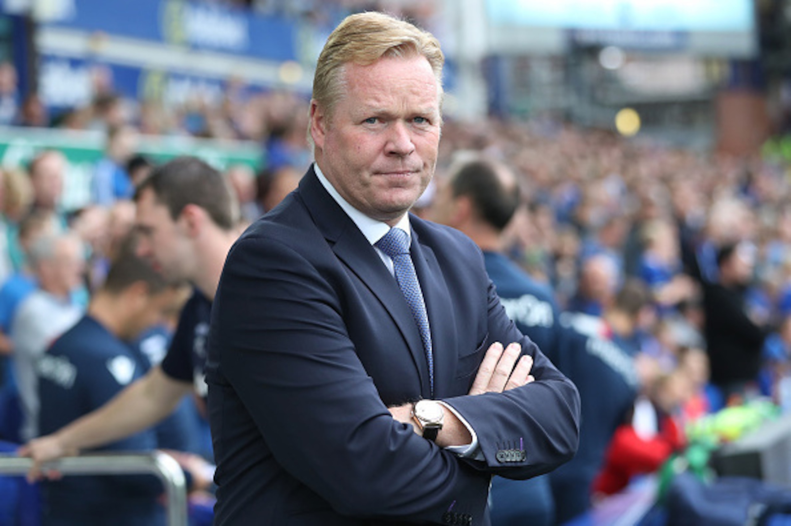 LIVERPOOL, ENGLAND - AUGUST 27:  Everton manager Ronald Koeman  looks on during the Premier League match between Everton and Stoke City at Goodison Park on August 27, 2016 in Liverpool, England. (Photo by Ian MacNicol/Getty Images)